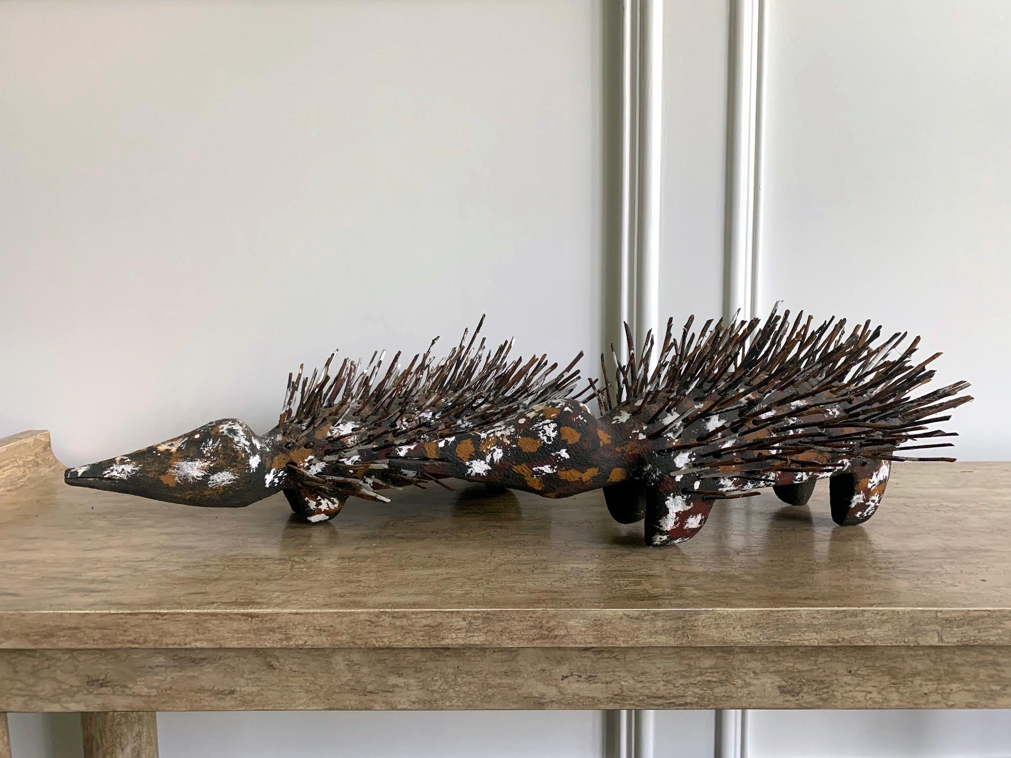 Contemporary Pair of Australian Aboriginal Wood Sculpture Echidna For Sale