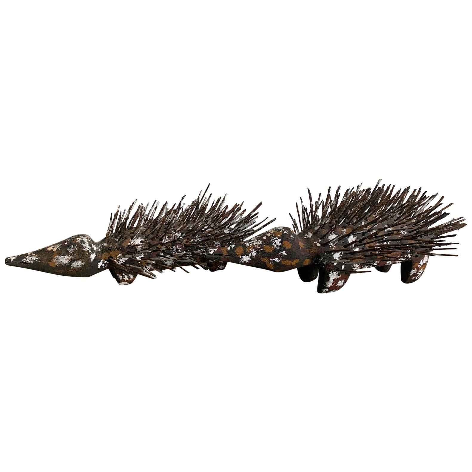 Pair of Australian Aboriginal Wood Sculpture Echidna