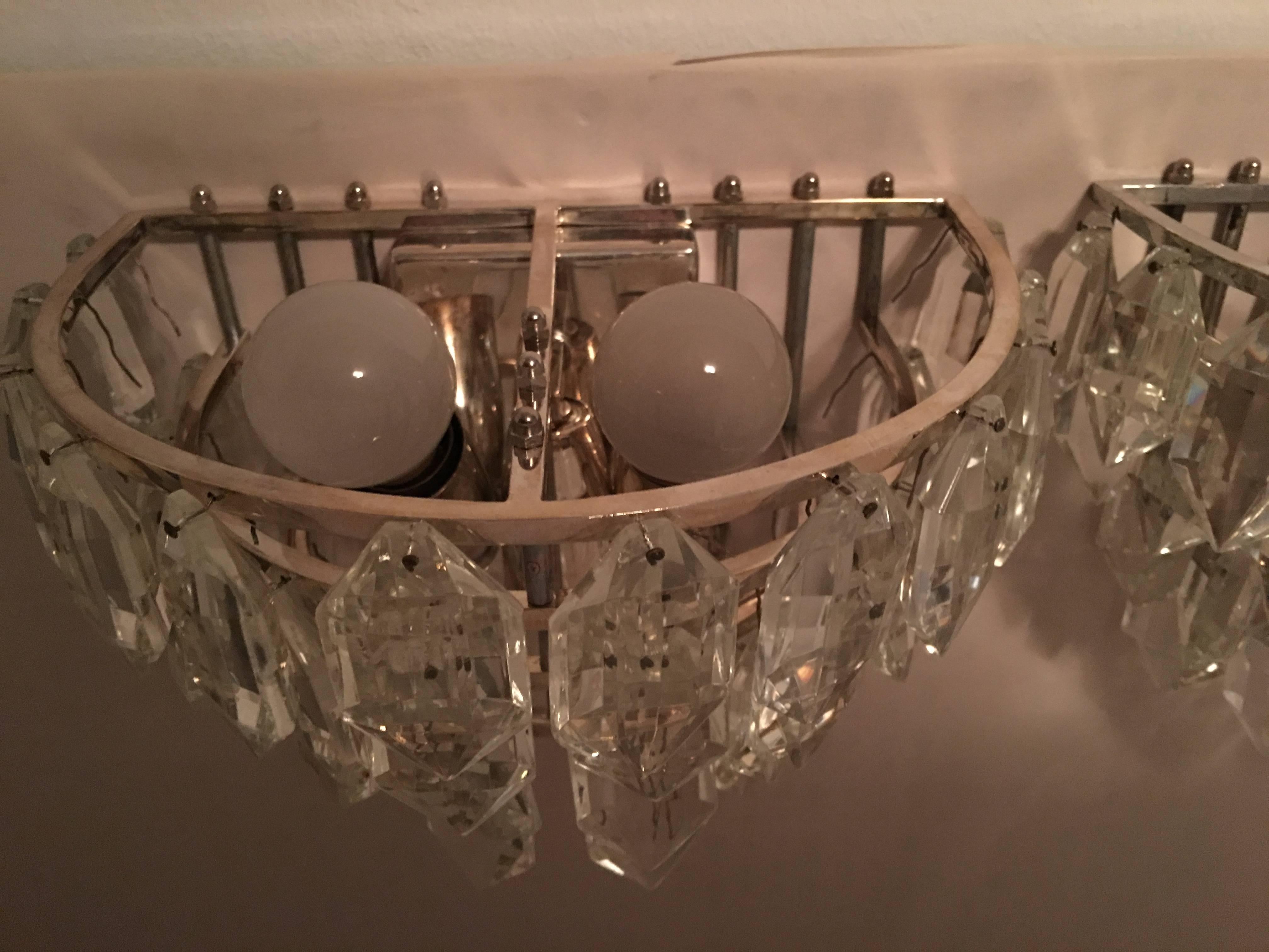 Pair of lovely Austrian Tiered Crystal Glass Sconces  For Sale 5