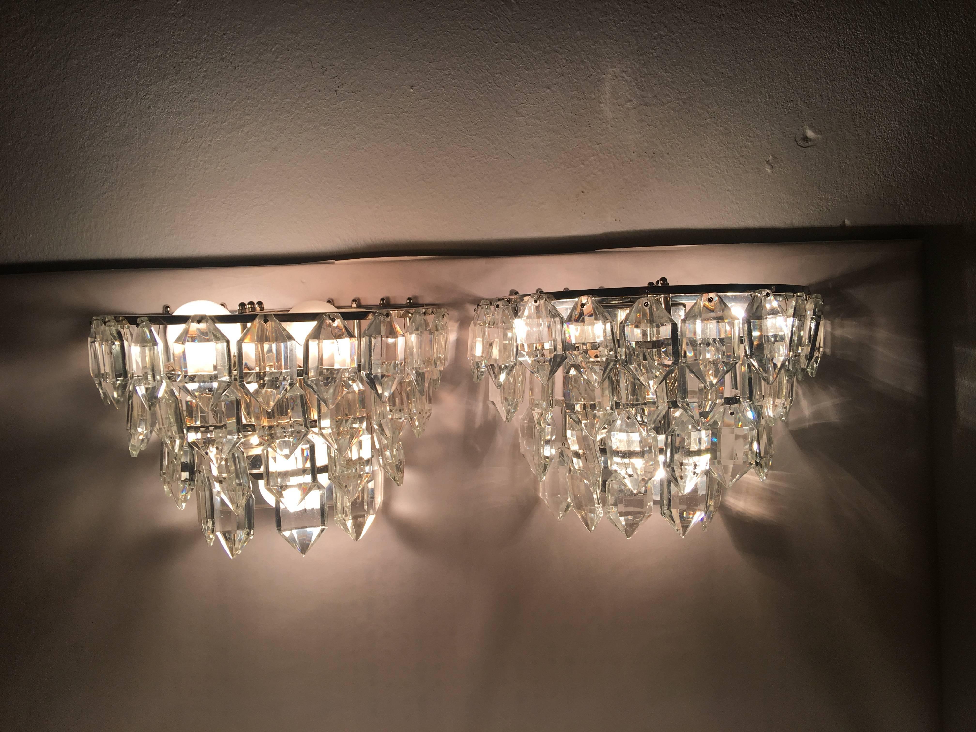 Pair of lovely Austrian Tiered Crystal Glass Sconces  In Good Condition For Sale In Frisco, TX