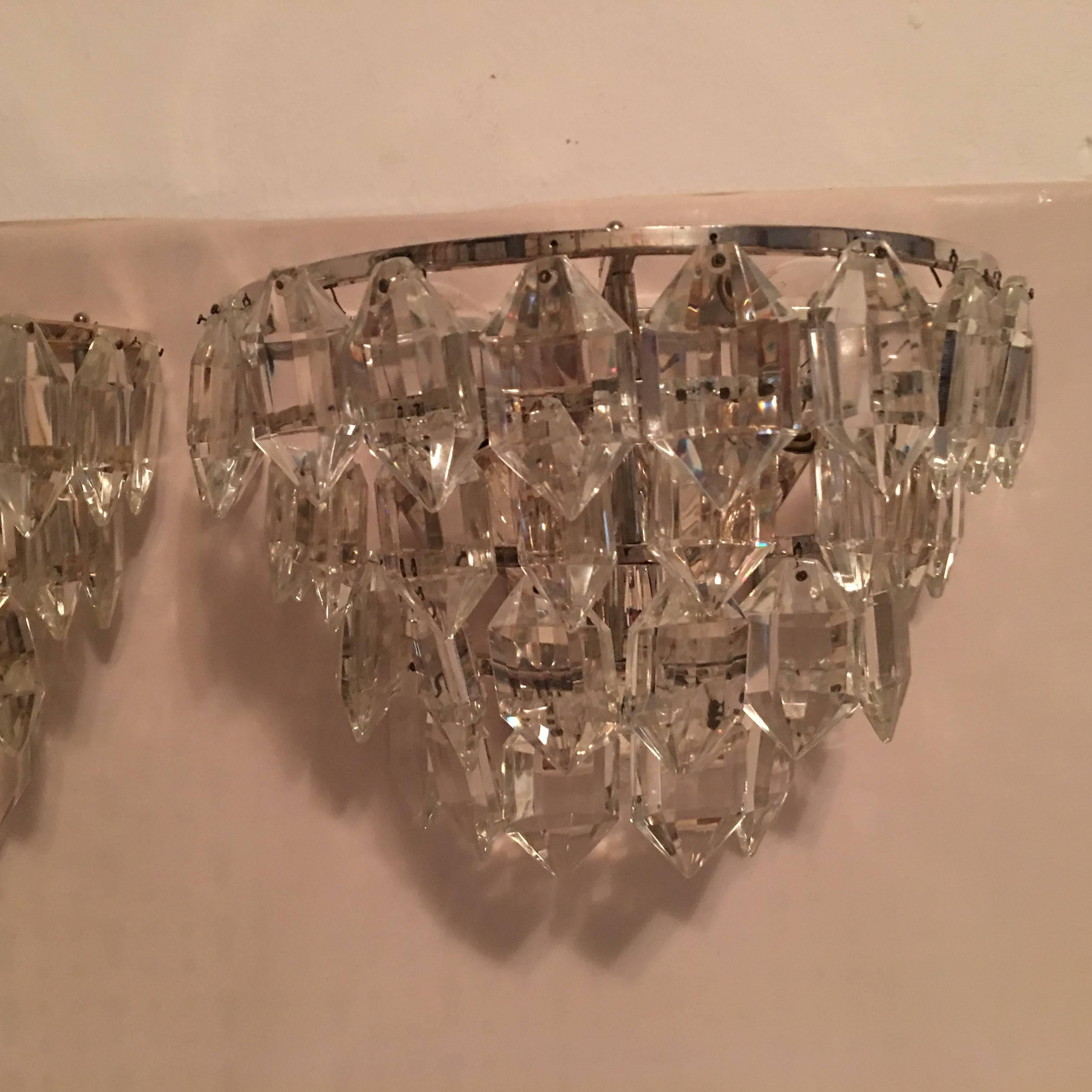 Mid-20th Century Pair of lovely Austrian Tiered Crystal Glass Sconces  For Sale