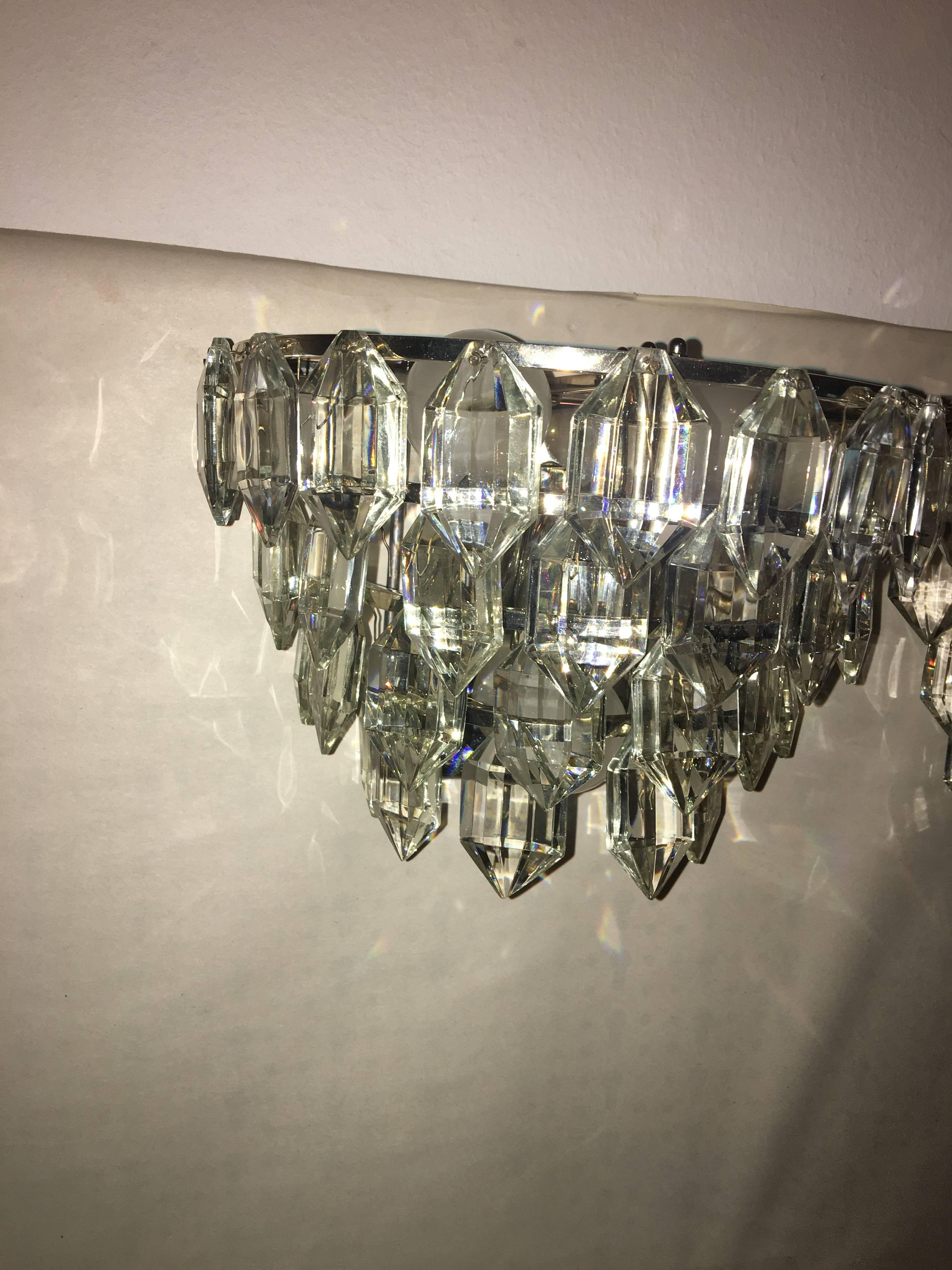 Pair of lovely Austrian Tiered Crystal Glass Sconces  For Sale 1
