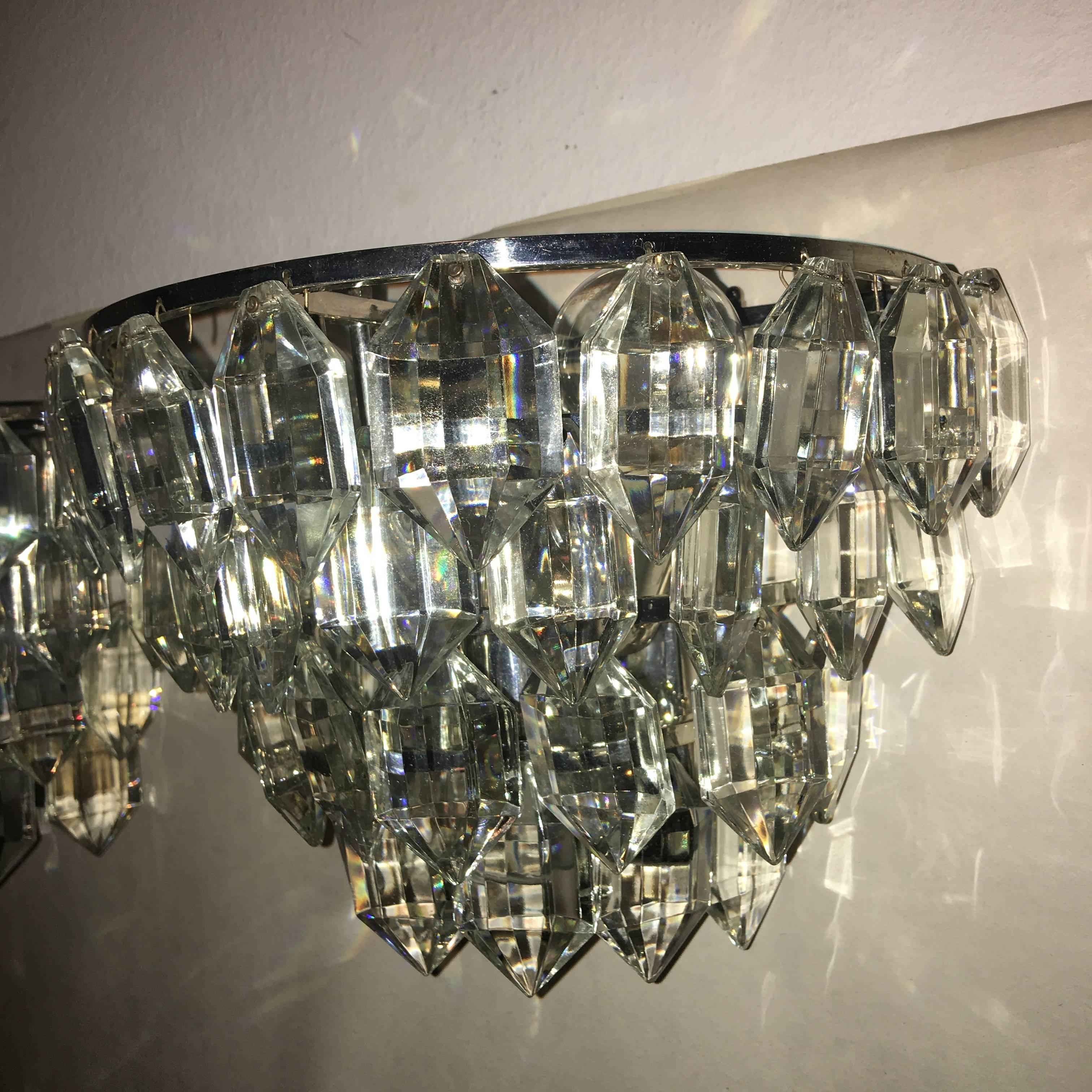 Pair of lovely Austrian Tiered Crystal Glass Sconces  For Sale 2