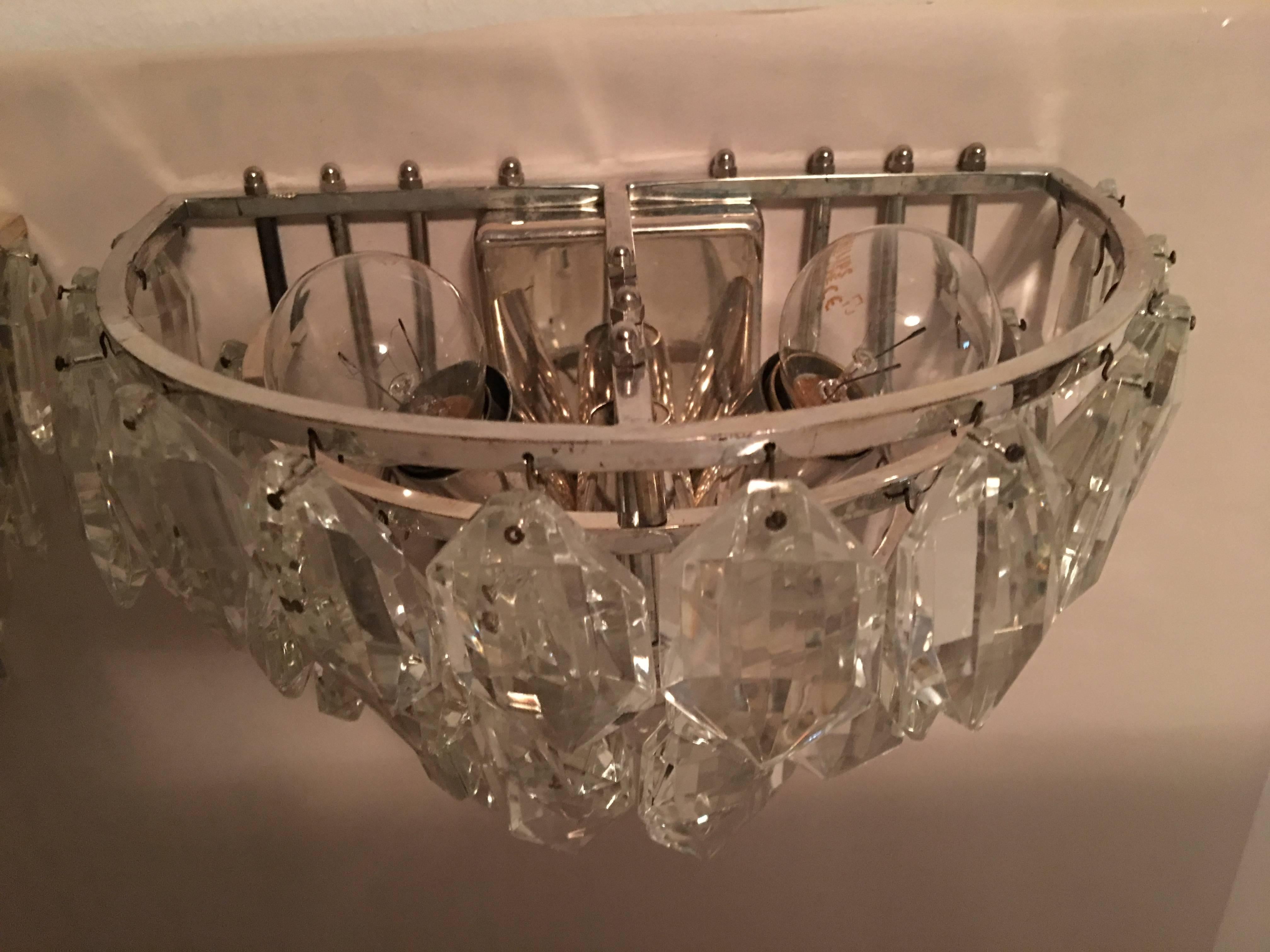 Pair of lovely Austrian Tiered Crystal Glass Sconces  For Sale 4
