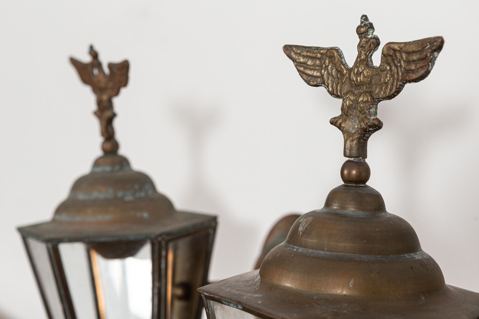 Pair Austrian Eagle Mounted Brass Wall Lanterns In Good Condition In Staffordshire, GB