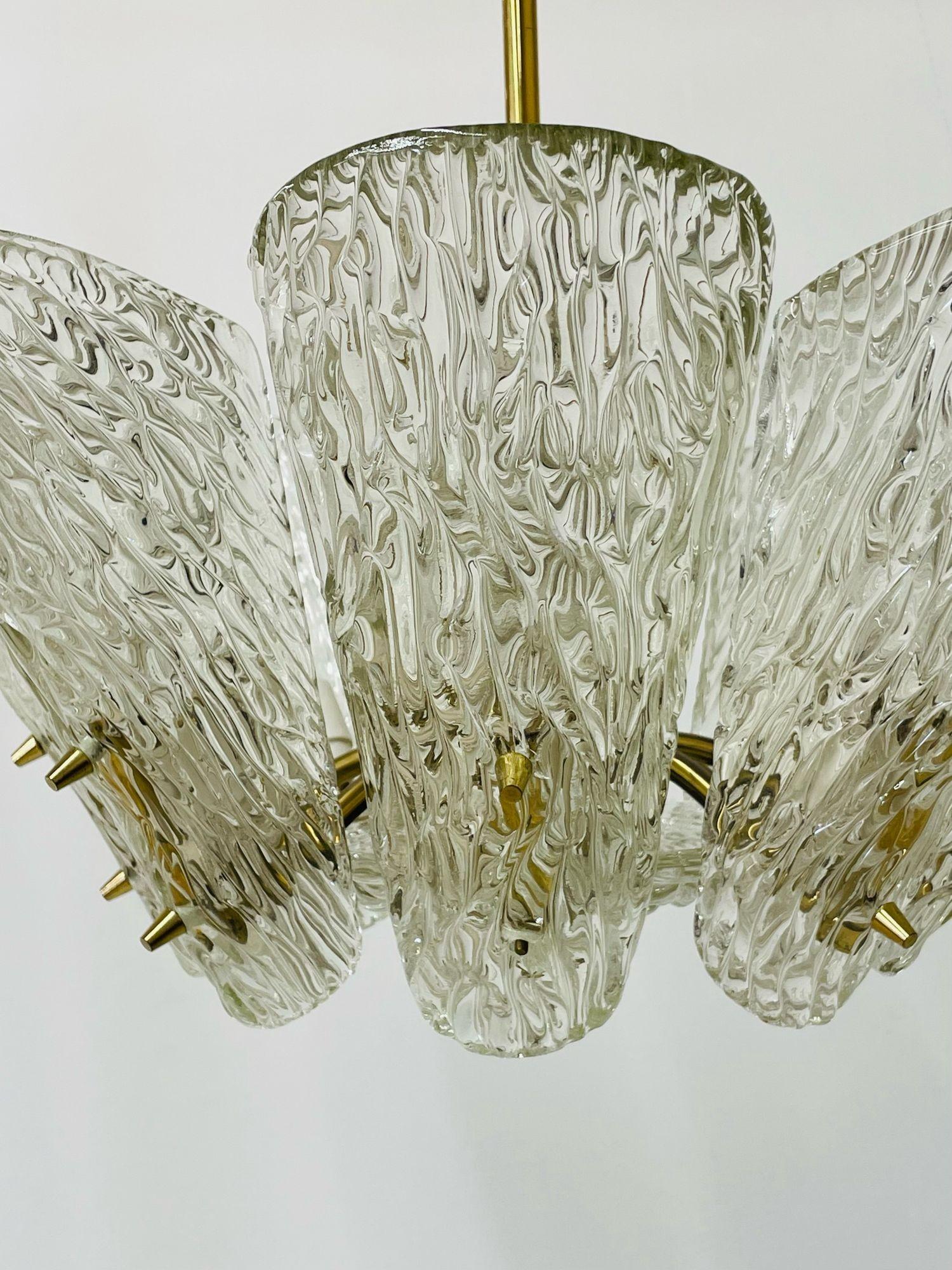 Pair Austrian Mid-Century Modern Chandeliers / Pendants, Ice Glass, Kalmar 1950s 8