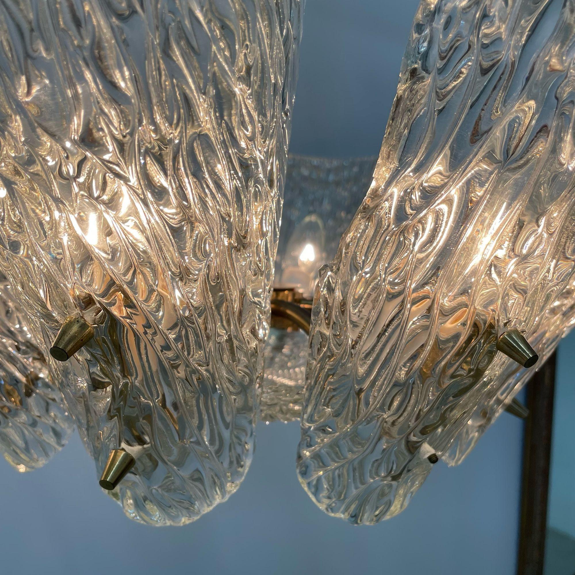 Pair Austrian Mid-Century Modern Chandeliers / Pendants, Ice Glass, Kalmar 1950s 9