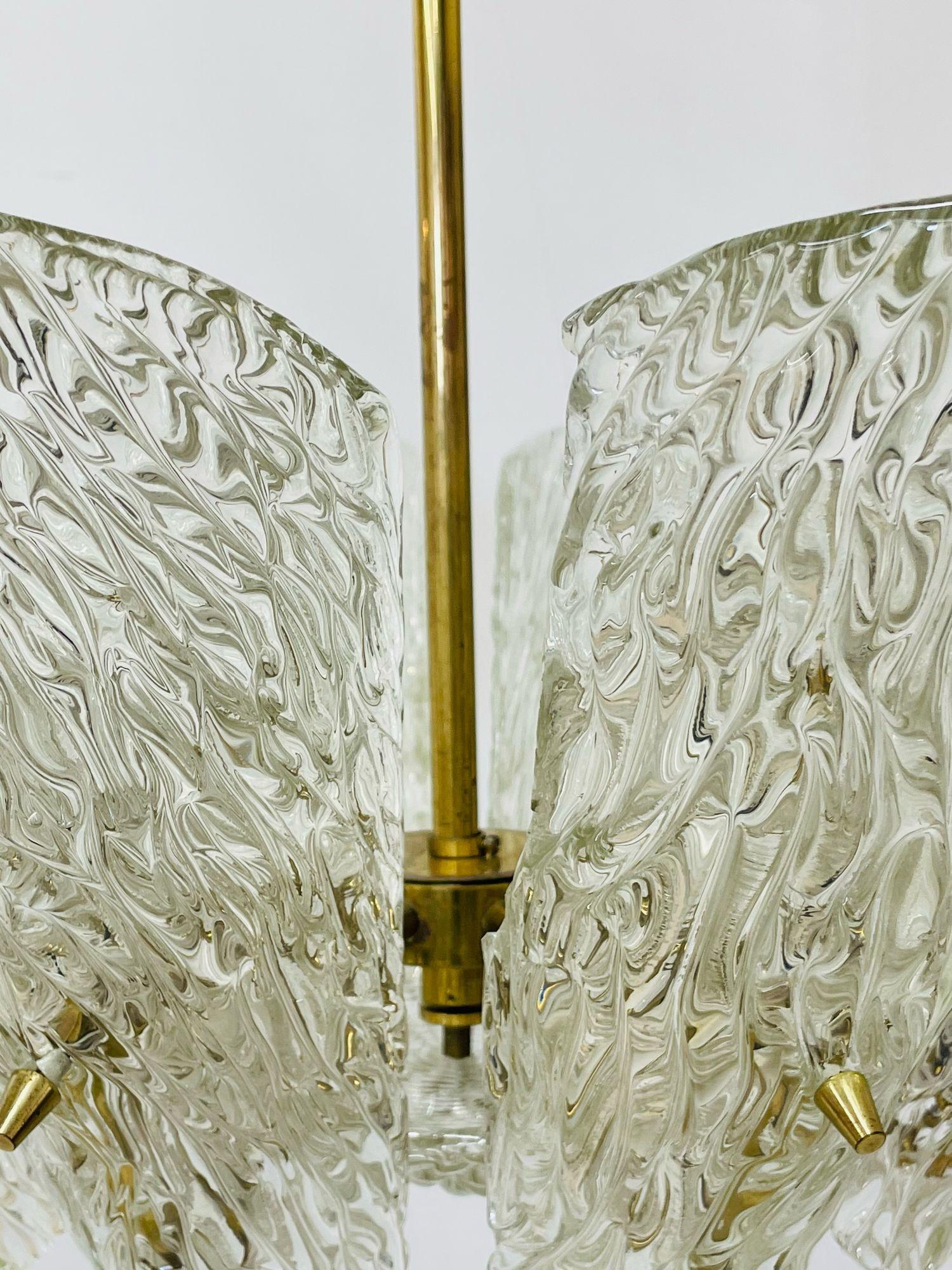 Pair Austrian Mid-Century Modern Chandeliers / Pendants, Ice Glass, Kalmar 1950s 11
