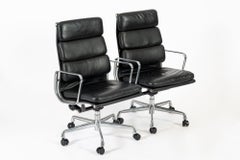 Pair Authentic Eames Herman Miller Tall Black Leather Office Chairs 2001
