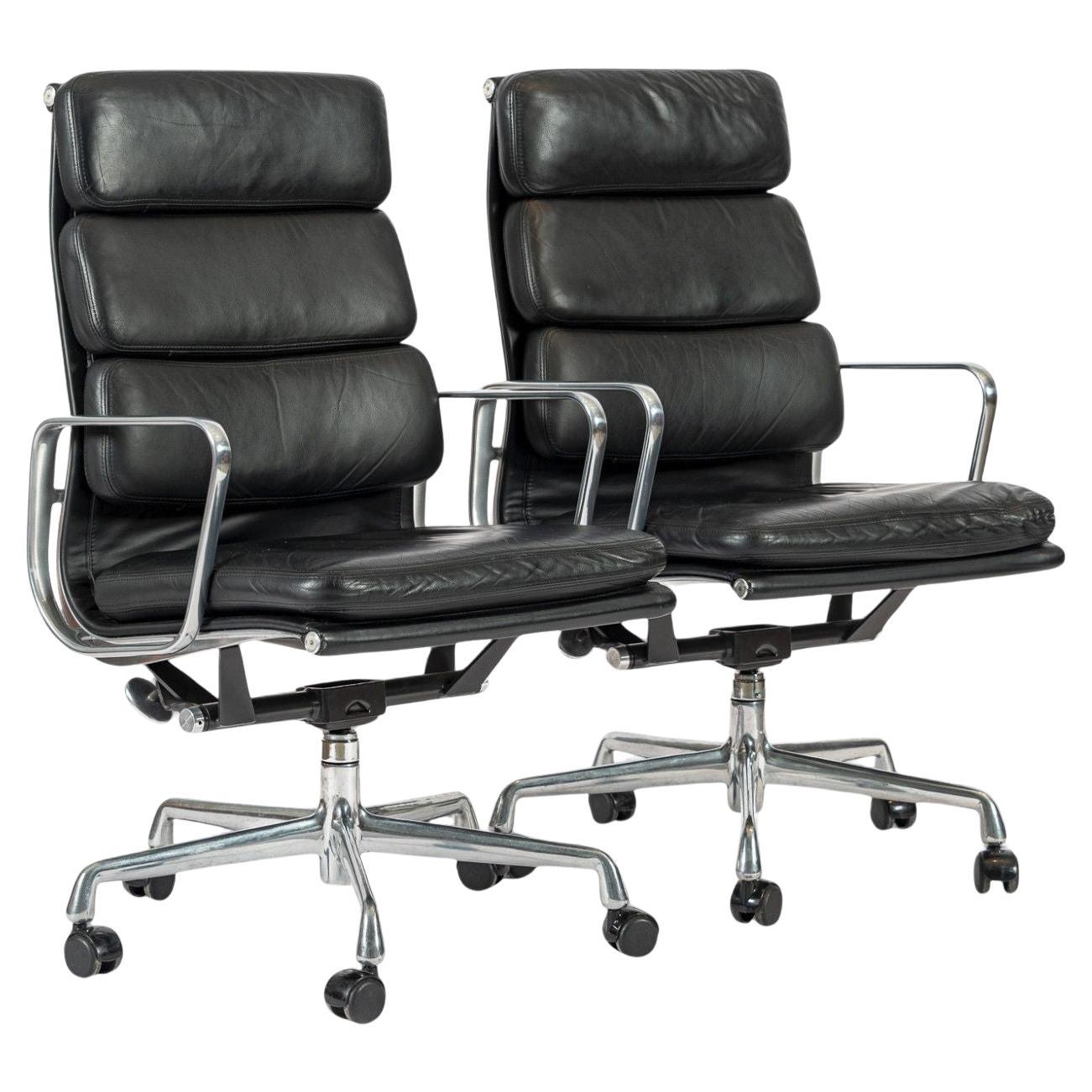 Pair Authentic Eames Herman Miller Tall Black Leather Office Chairs 2001