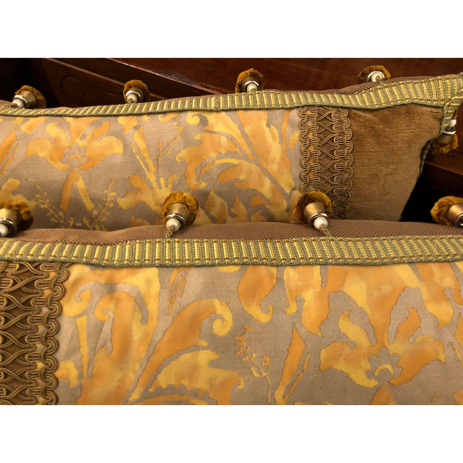 Pair of authentic Fortuny pillows with decor De Paris Trim.