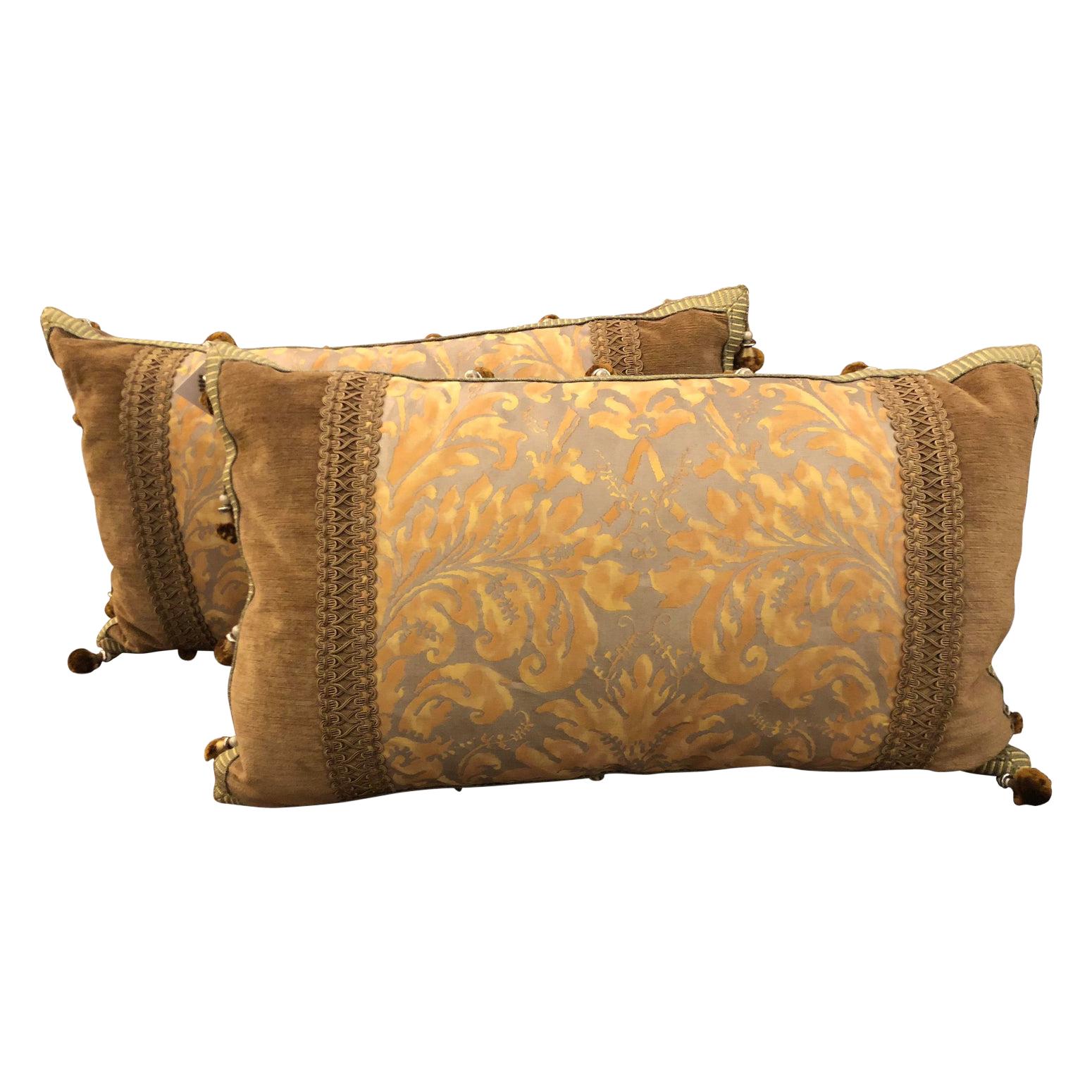 Pair of Authentic Fortuny Pillows with Decor De Paris Trim