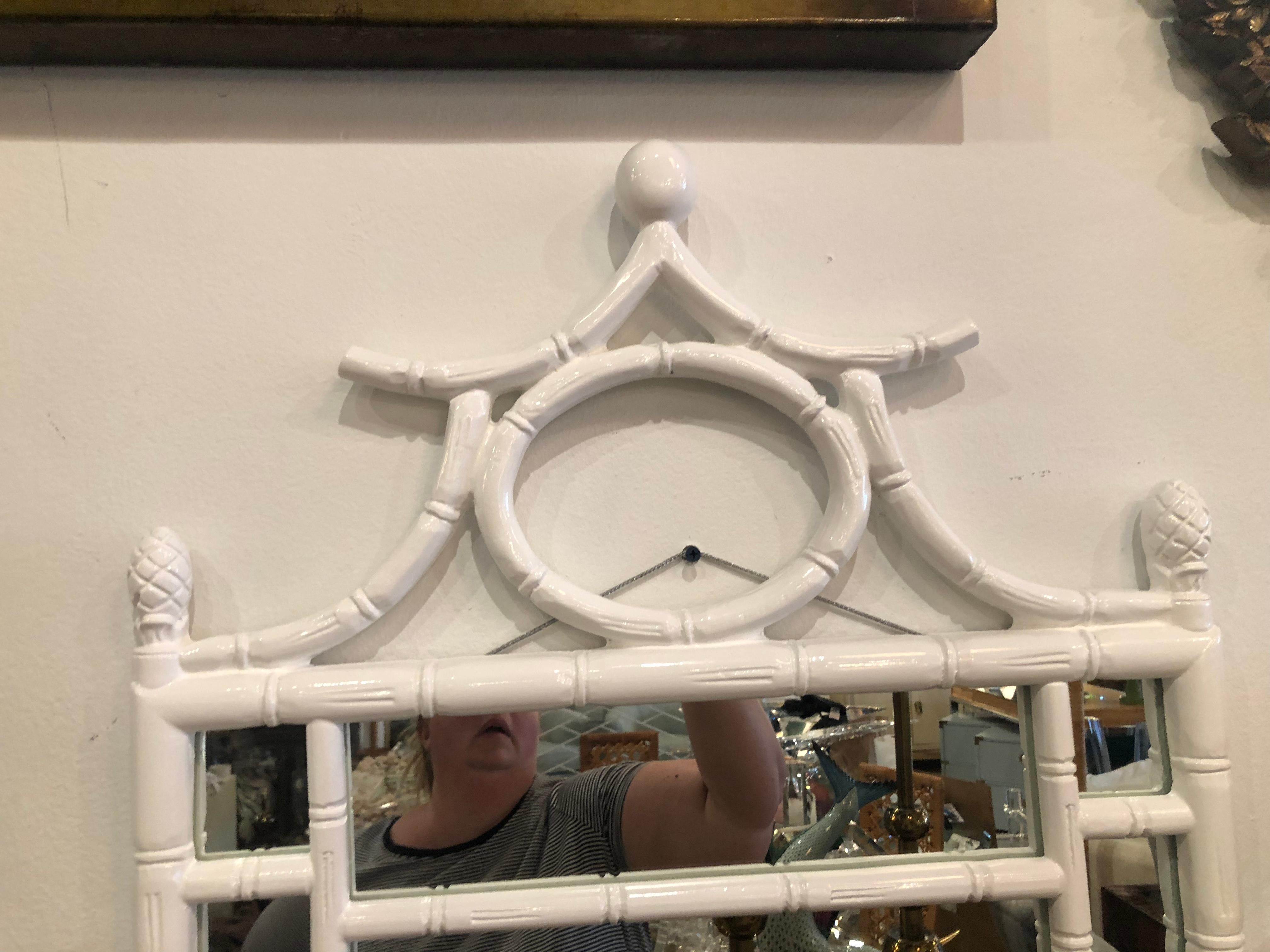 American Pair Available Vintage Faux Bamboo White Lacquered Pagoda Wall Mirror
