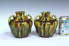 Pair Awaji Pottery Yellow Flambe Vases
