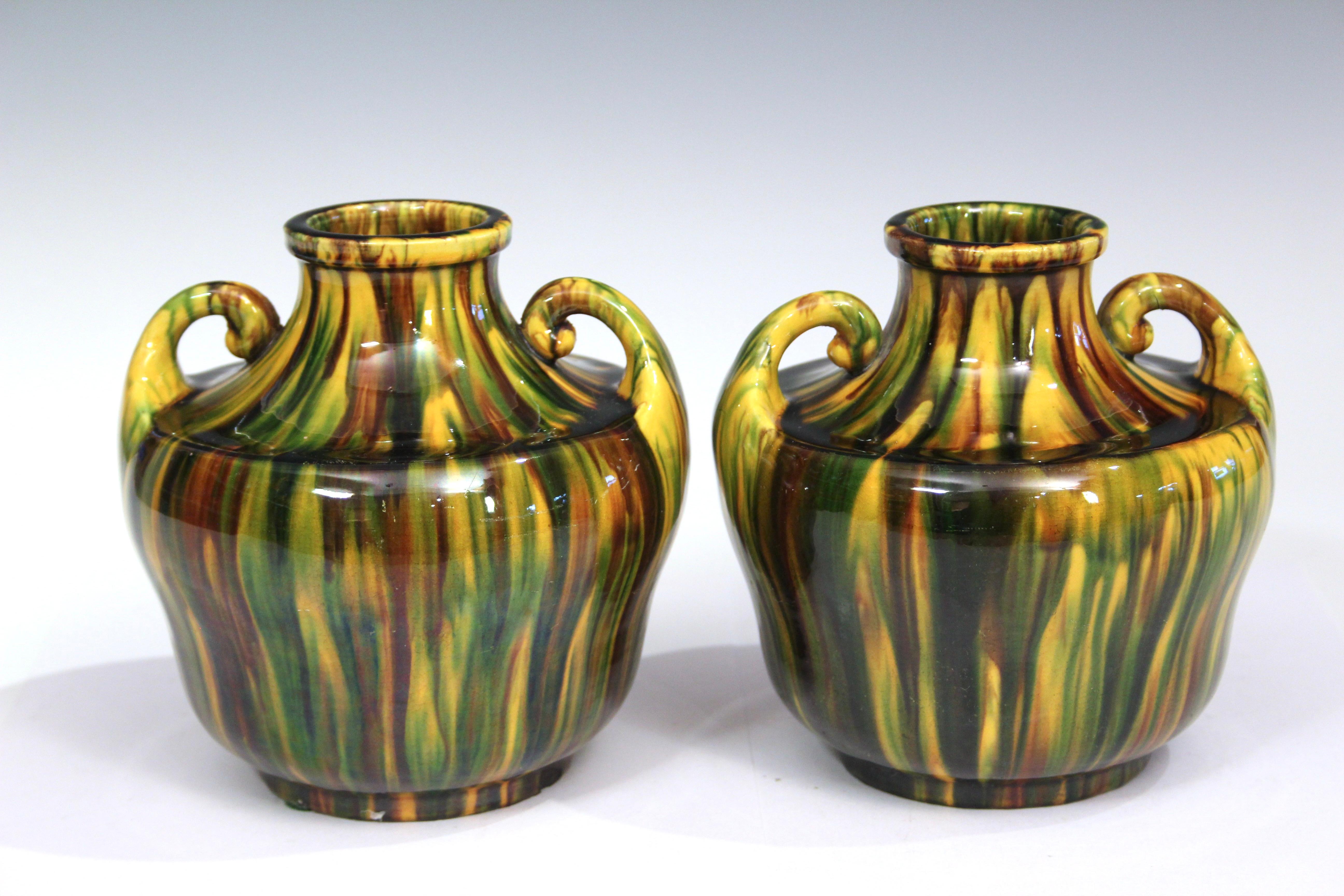 Giapponese Coppia di vasi Awaji Pottery Yellow Flambe in vendita
