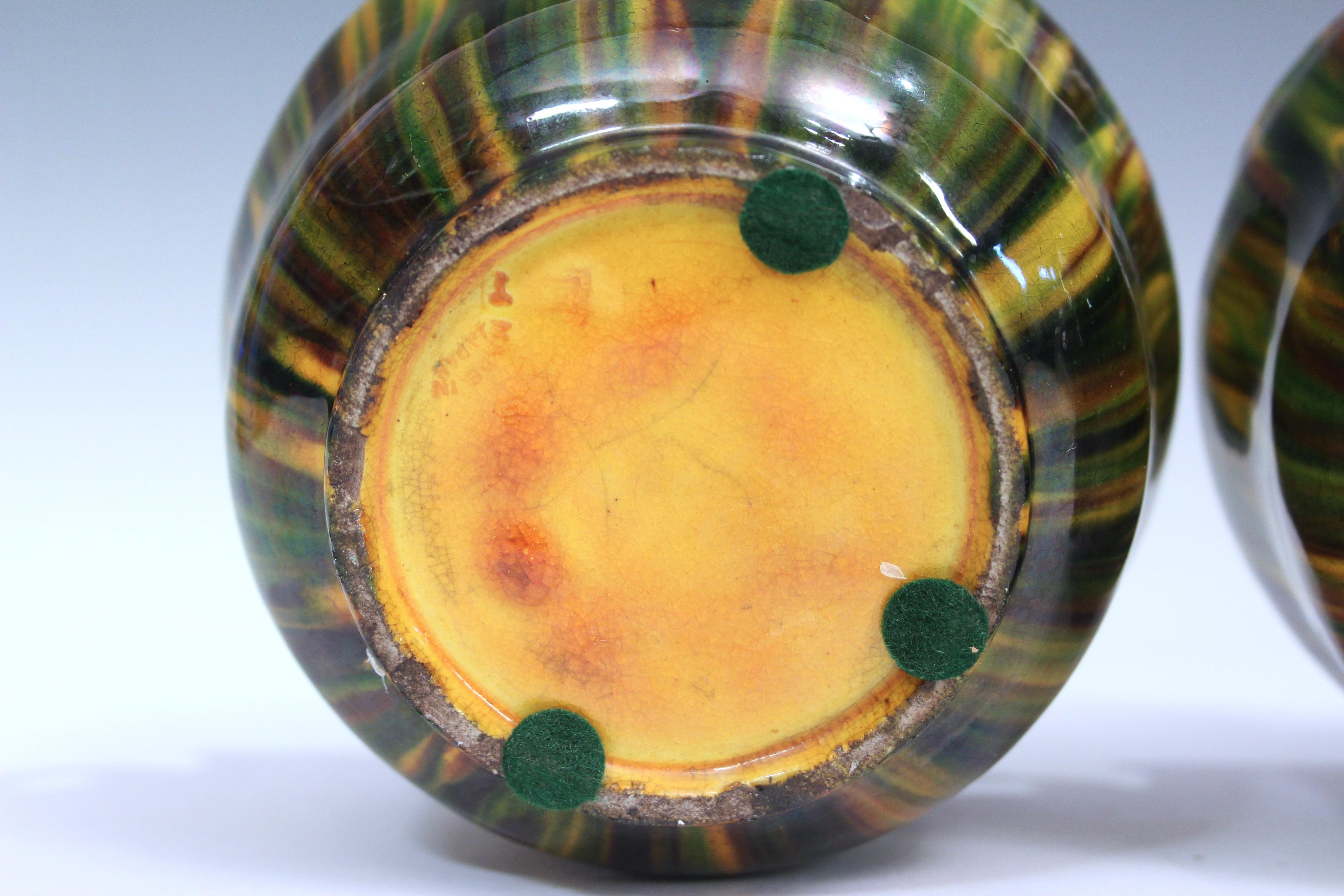 Terracotta Coppia di vasi Awaji Pottery Yellow Flambe in vendita