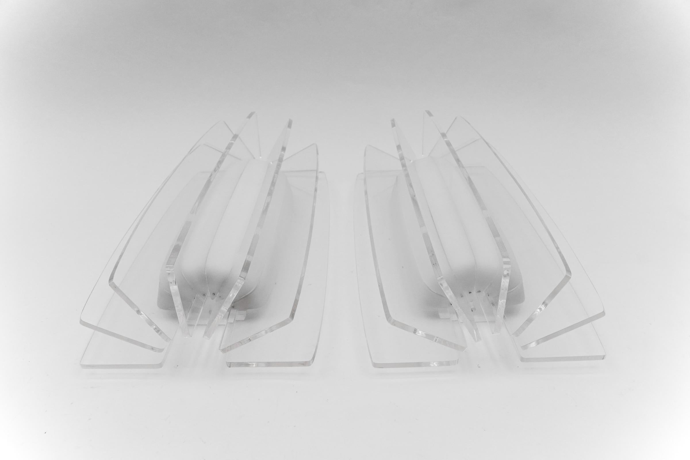 Metal Pair Awesome of Large Acrylic Fan Wall Lamps, 1950s  For Sale
