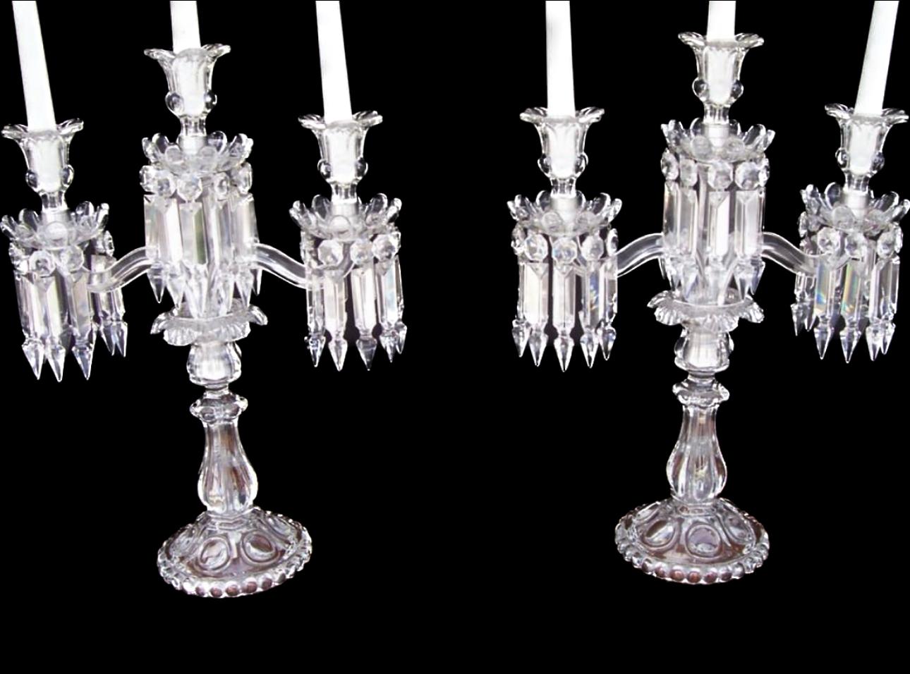 Pair Baccarat  3 lights Candelabras In Good Condition In Miami, FL