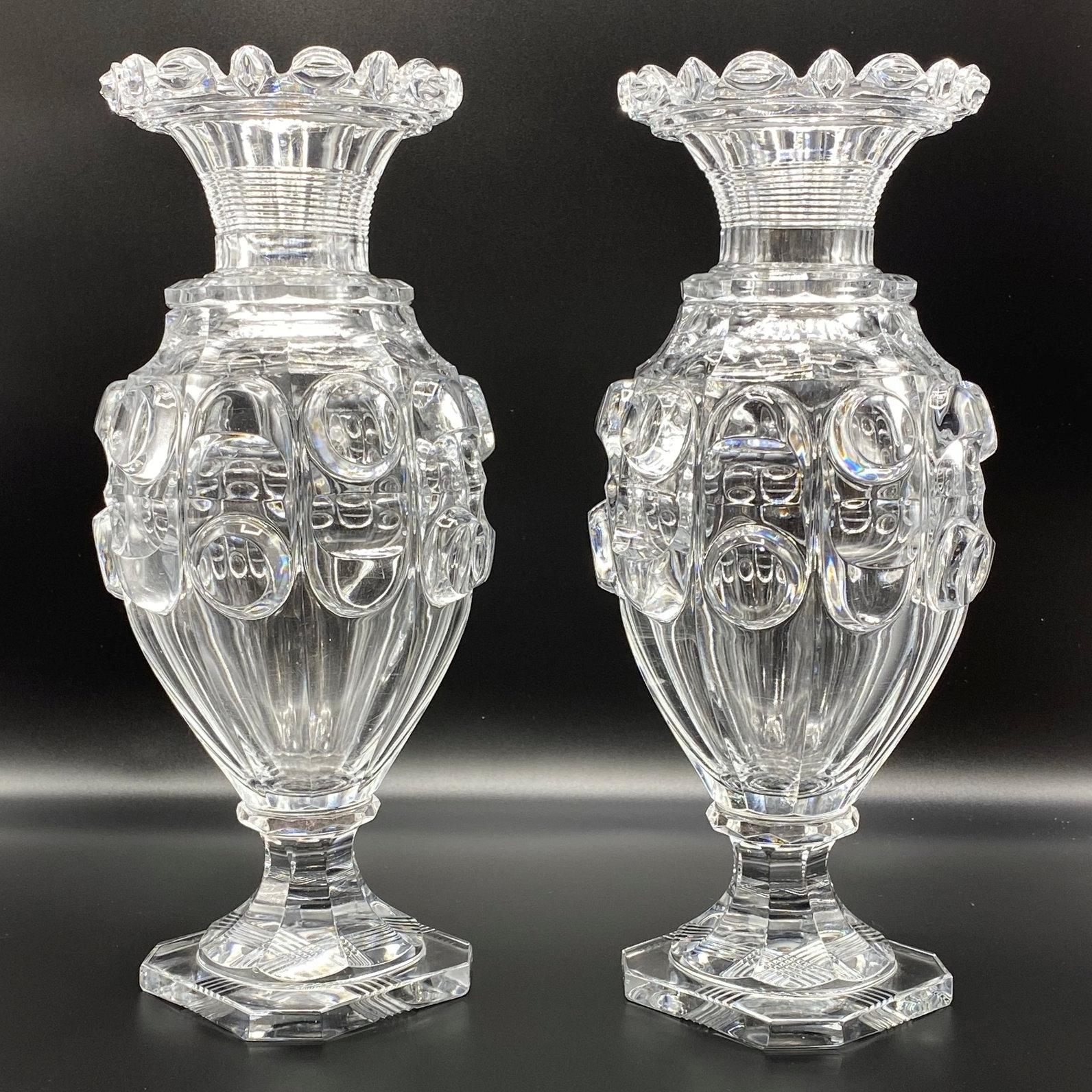 Finest quality pair of French 19th century Baccarat attributed cut crystal vases.