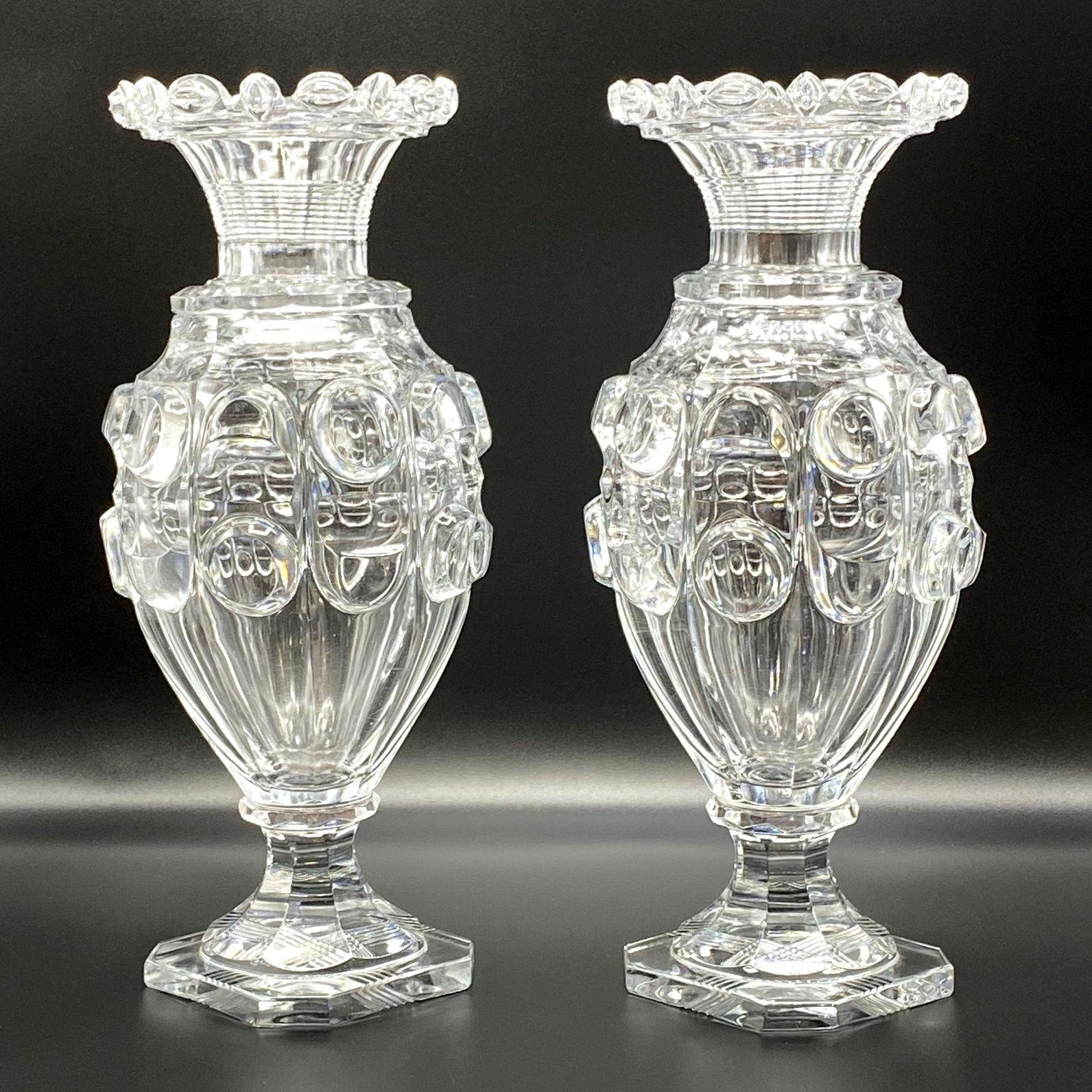 French Pair of Baccarat Attributed Cut Crystal Vases