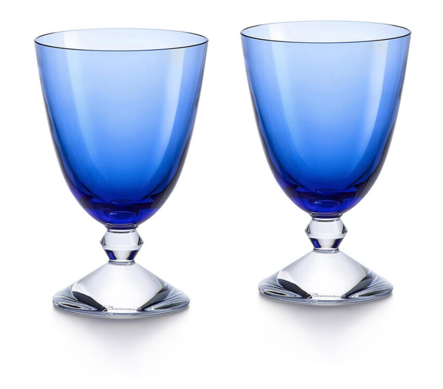 French Pair of Baccarat Crystal Water Glasses Light Blue
