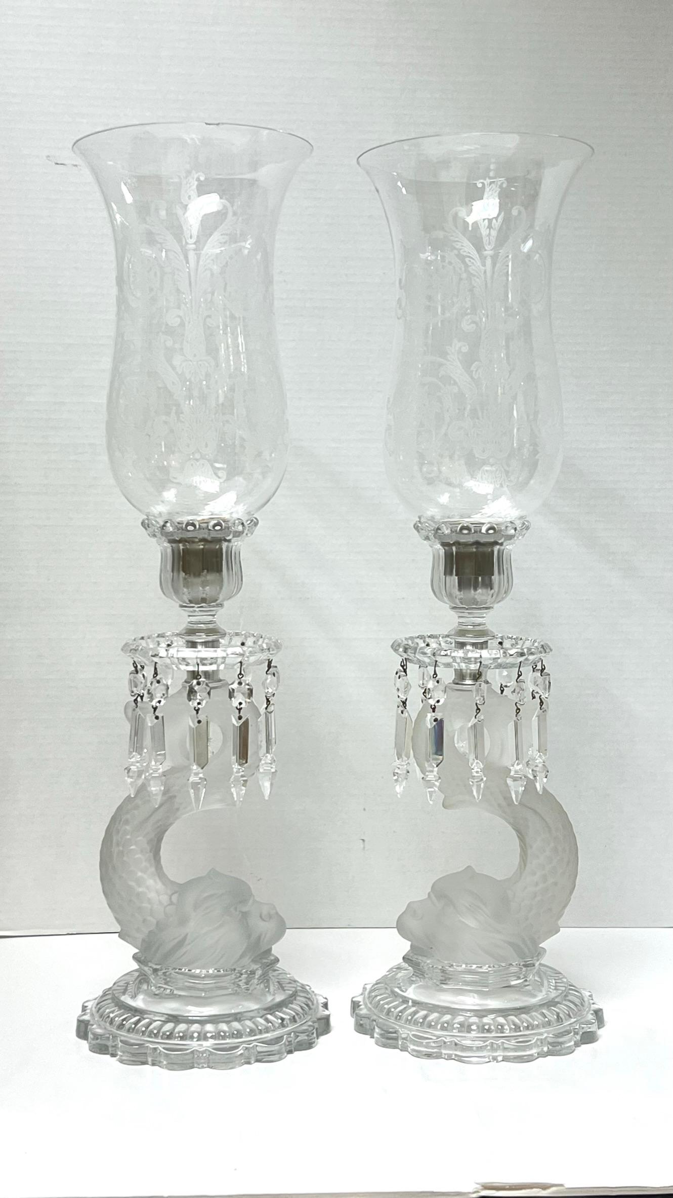 Pair Baccarat Dolphin Form Crystal Glass Candle Holders For Sale 5