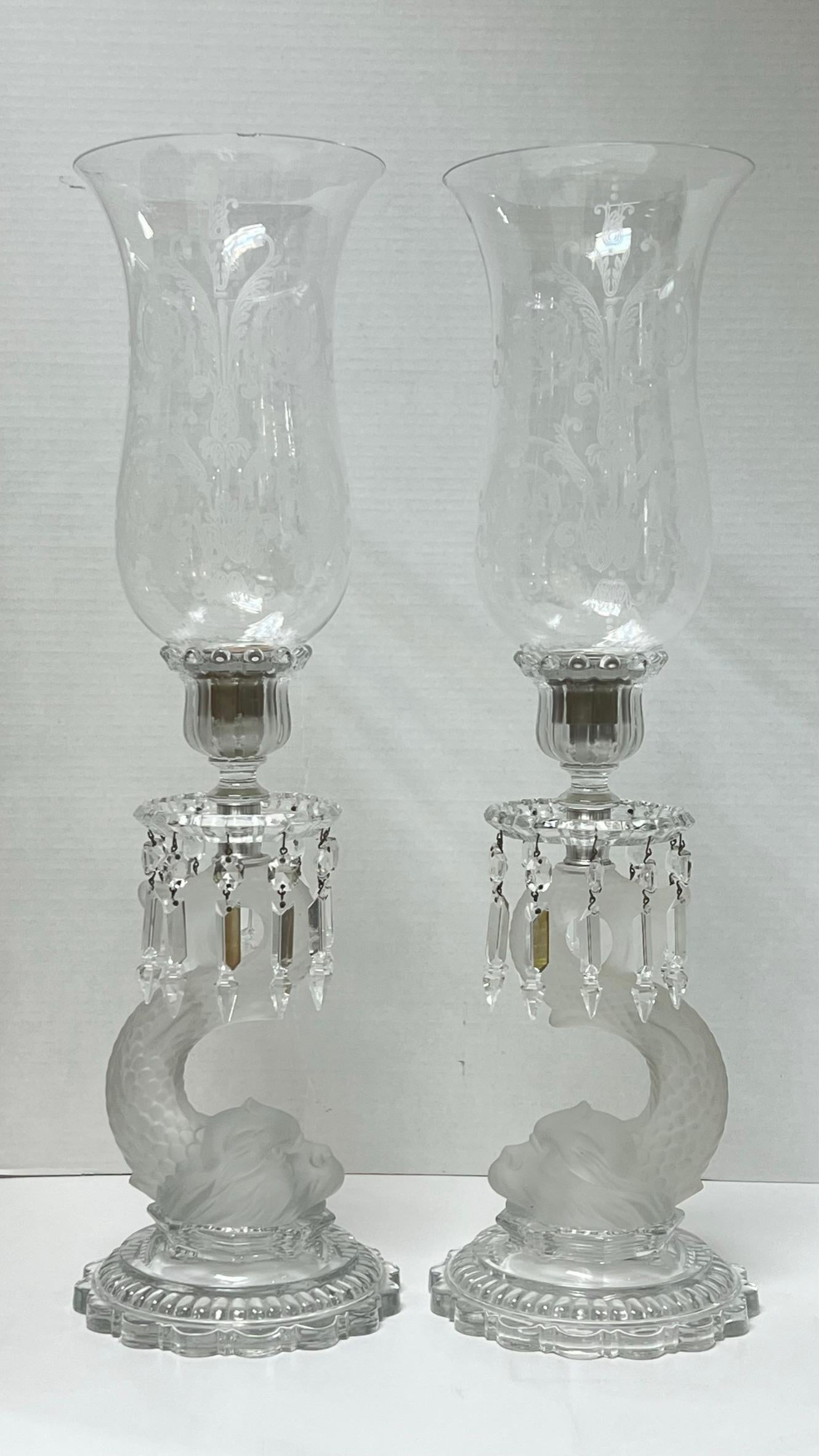Pair Baccarat Dolphin Form Crystal Glass Candle Holders For Sale 6