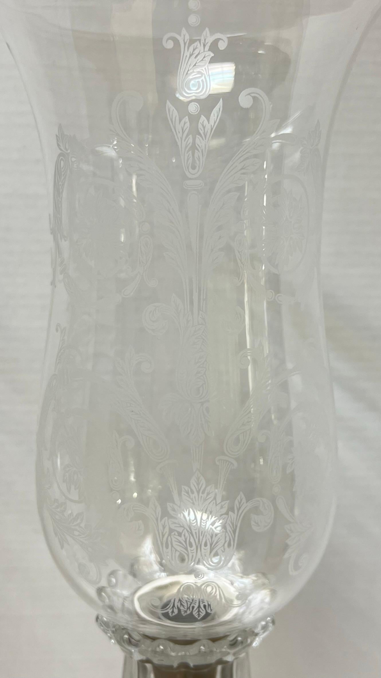 Engraved Pair Baccarat Dolphin Form Crystal Glass Candle Holders For Sale