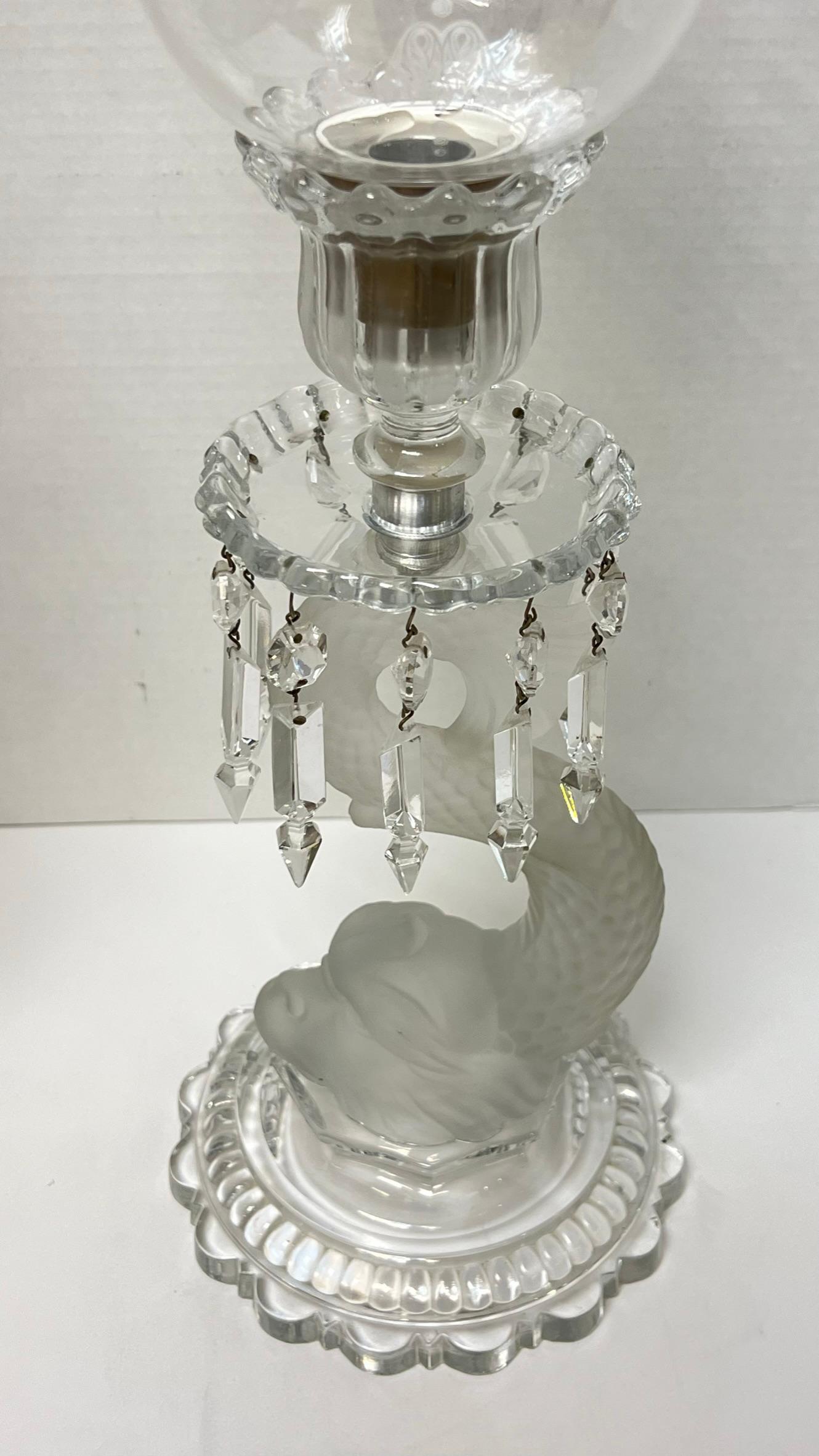 Pair Baccarat Dolphin Form Crystal Glass Candle Holders In Good Condition For Sale In New York, NY