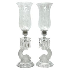 Pair Baccarat Dolphin Form Crystal Glass Candle Holders