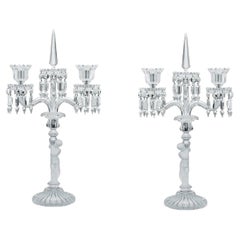 Pair Baccarat Enfant Crystal Glass Candelabra