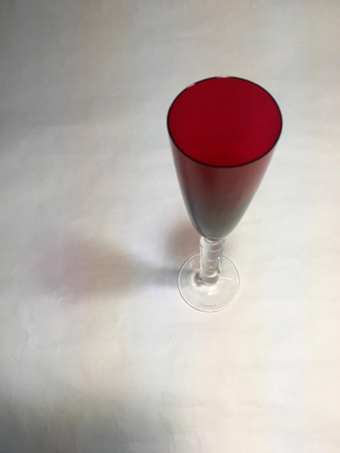 Pair Baccarat Red Crystal Goblet Flutes, France 9