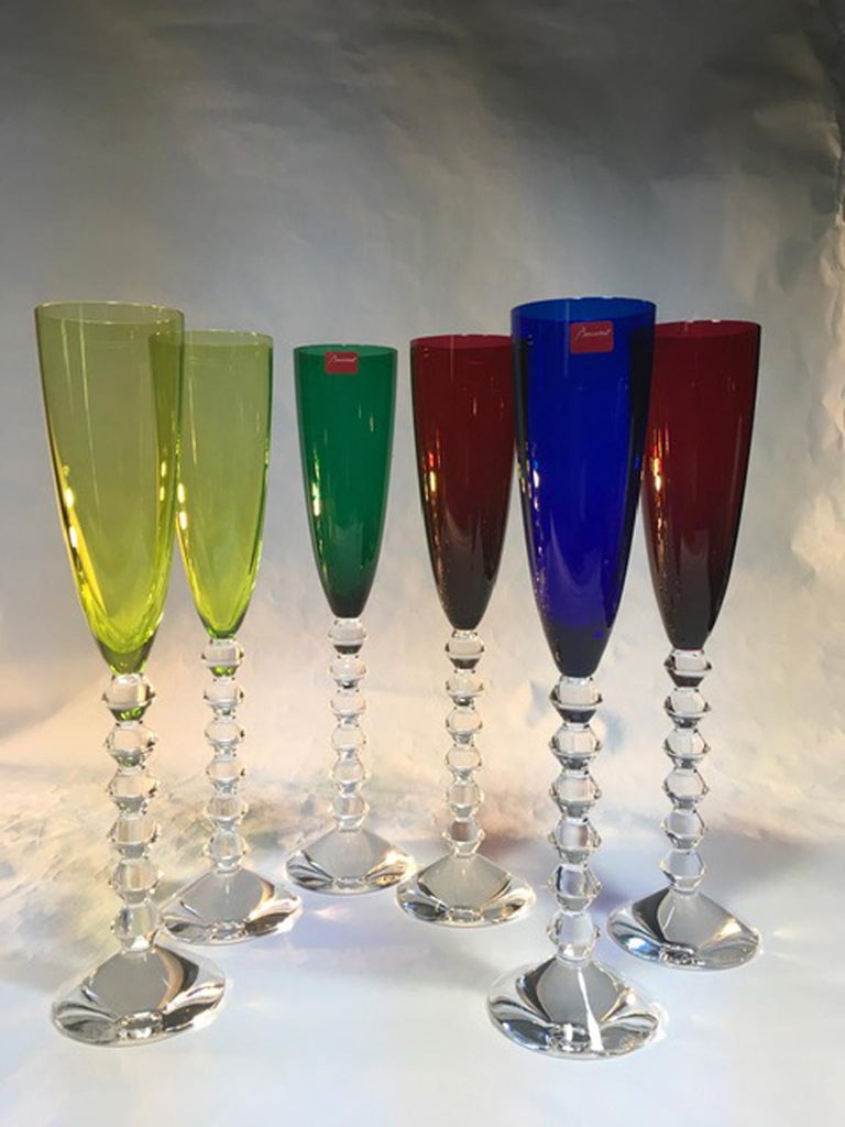 Pair Baccarat Red Crystal Goblet Flutes, France For Sale at 1stDibs