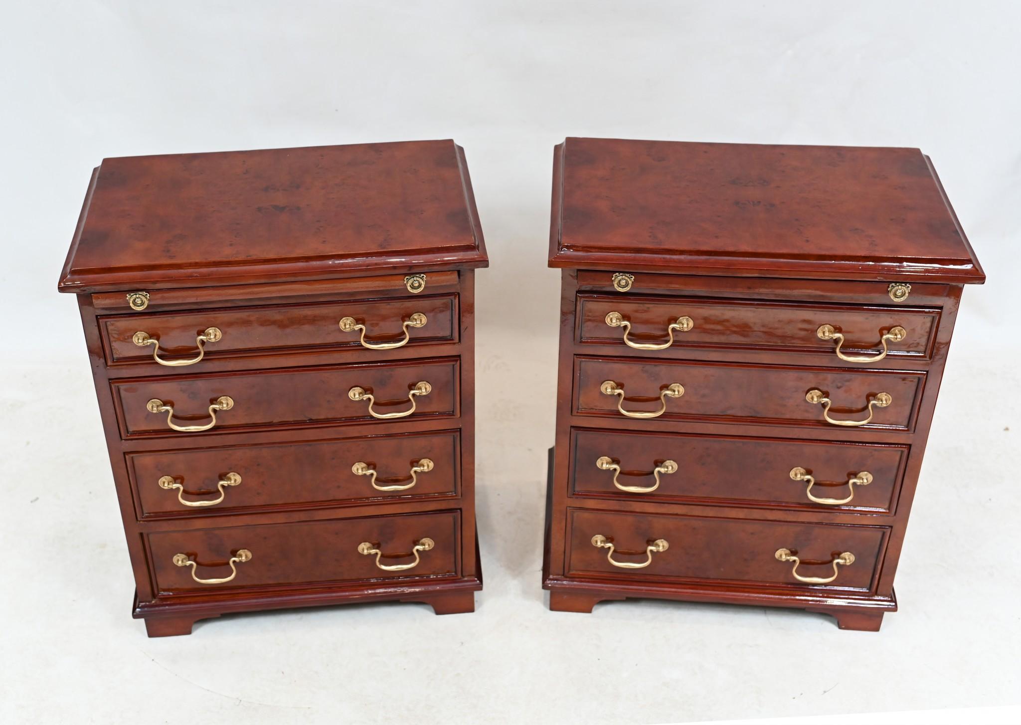 Pair Bachelor Chests Walnut Bedside Cabinets Drawers For Sale 5