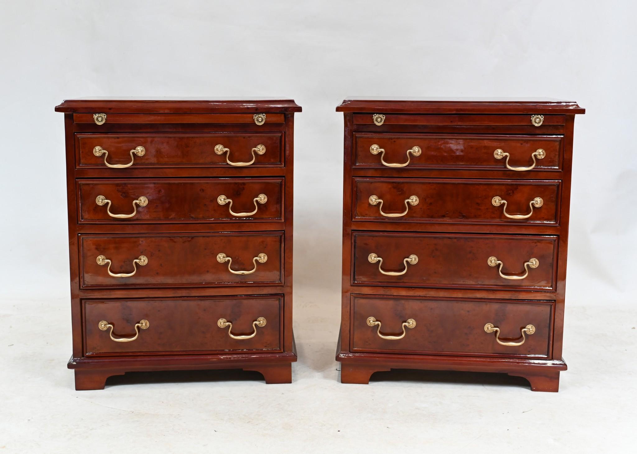 Pair Bachelor Chests Walnut Bedside Cabinets Drawers For Sale 6