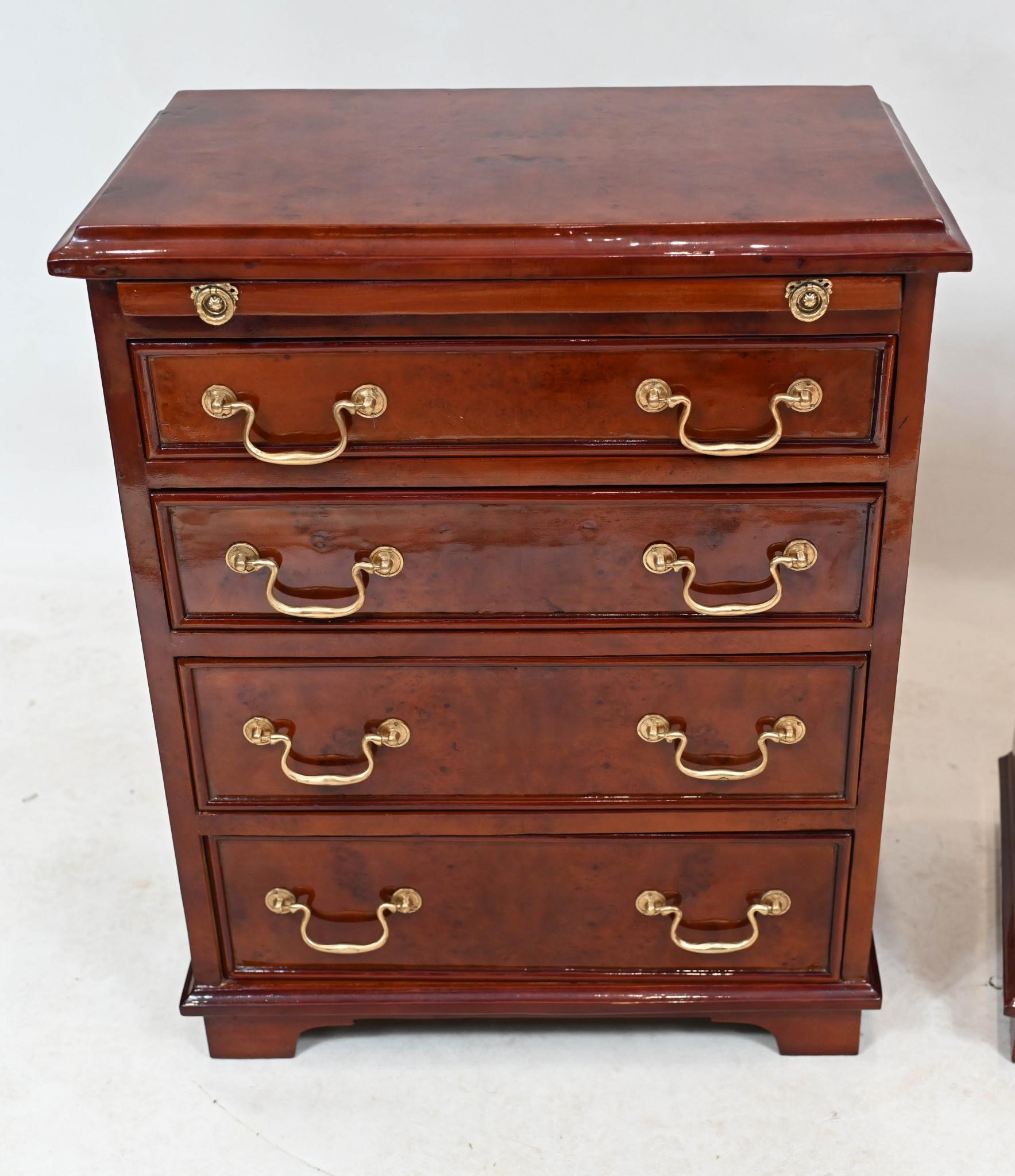 Pair Bachelor Chests Walnut Bedside Cabinets Drawers For Sale 7