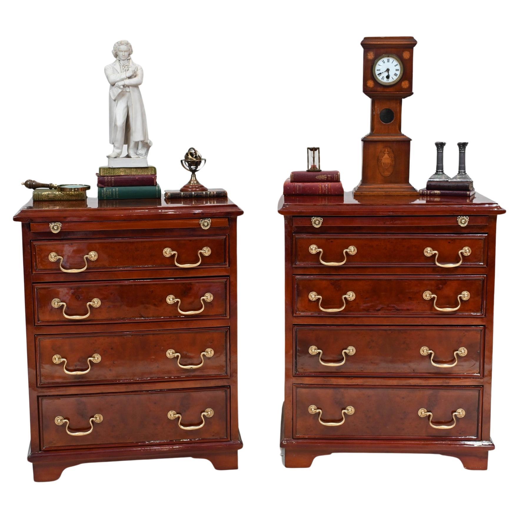 Pair Bachelor Chests Walnut Bedside Cabinets Drawers