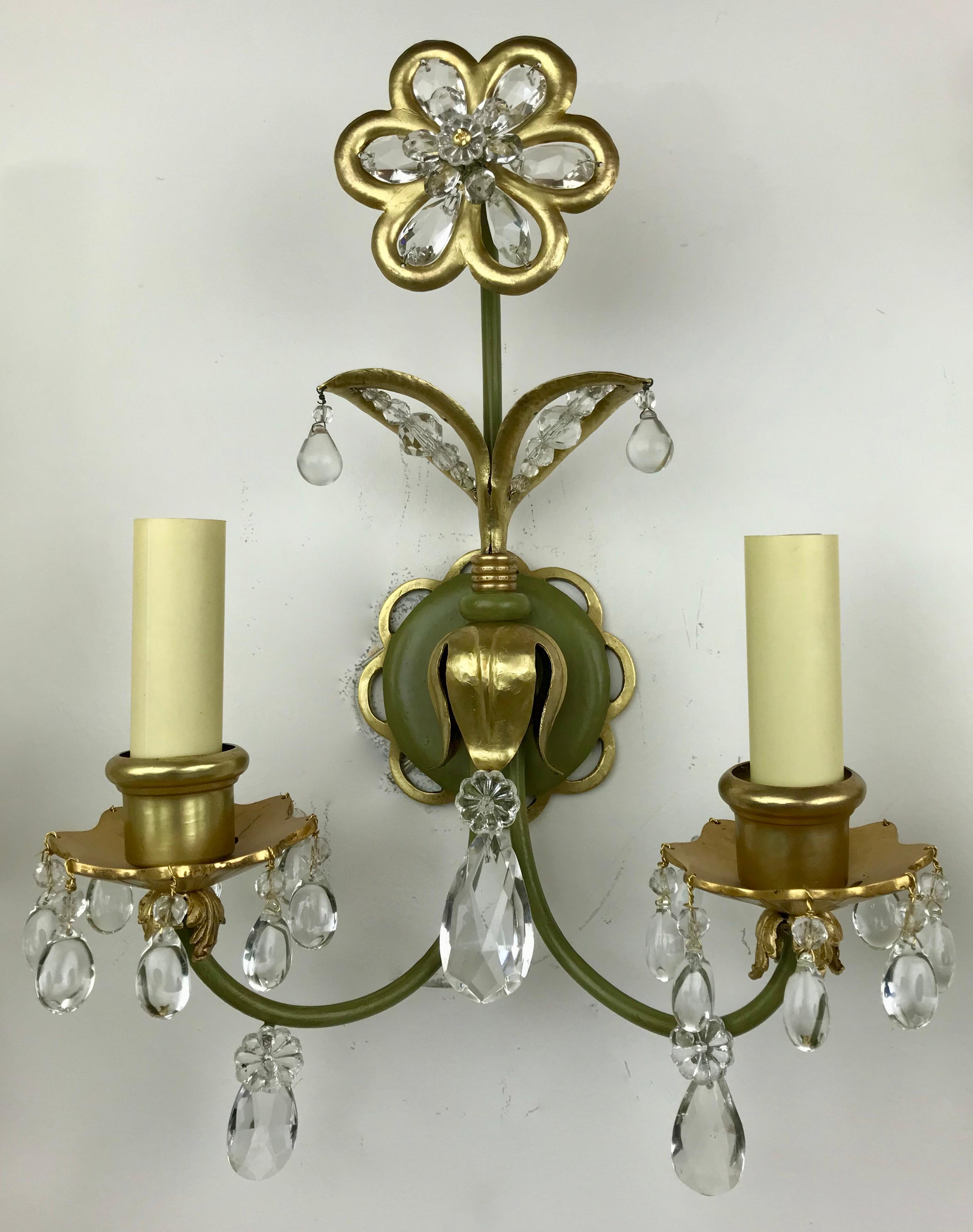 Pair Bagues Floral Two Light Sconces In Good Condition For Sale In Pittsburgh, PA