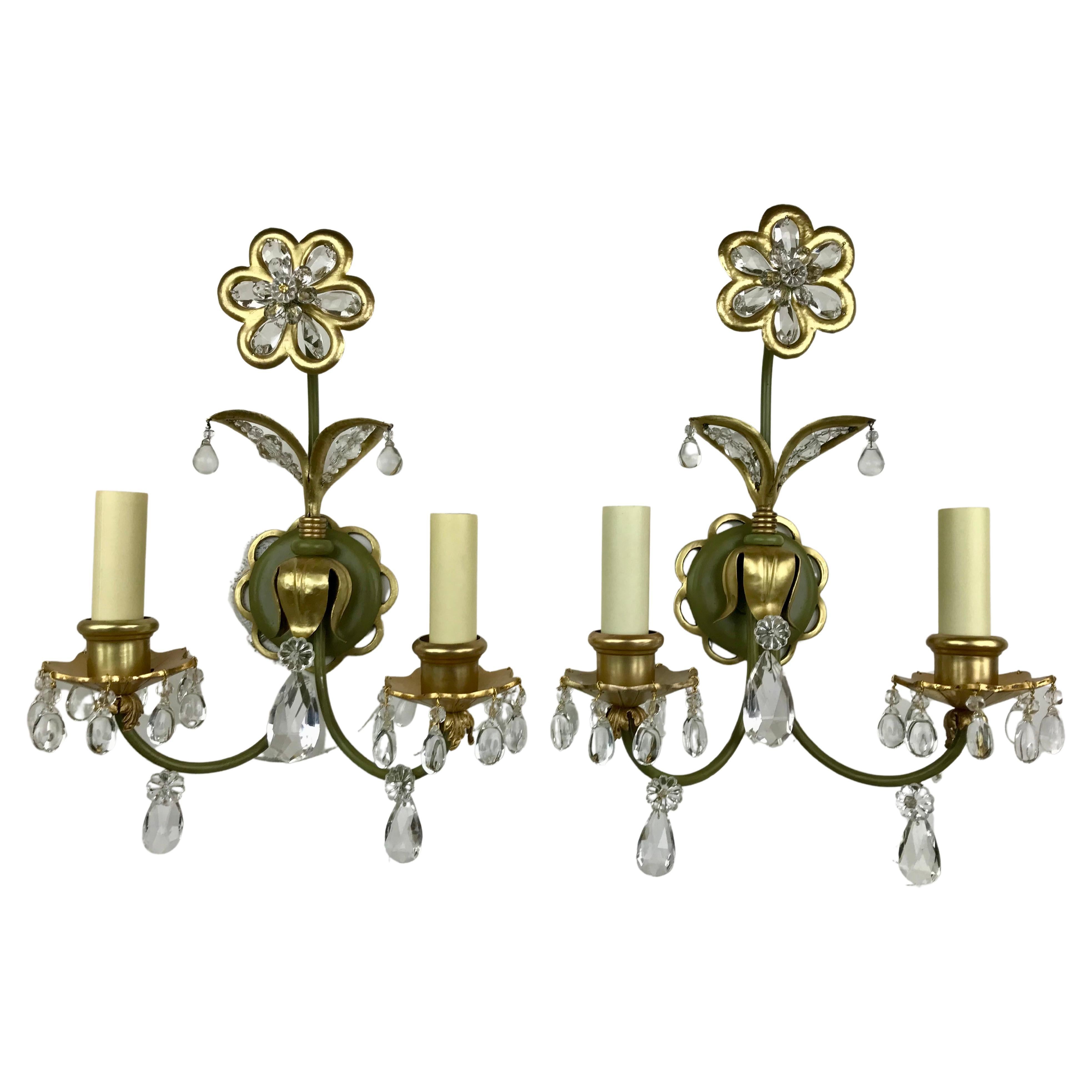 Pair Bagues Floral Two Light Sconces