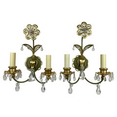 Vintage Pair Bagues Floral Two Light Sconces