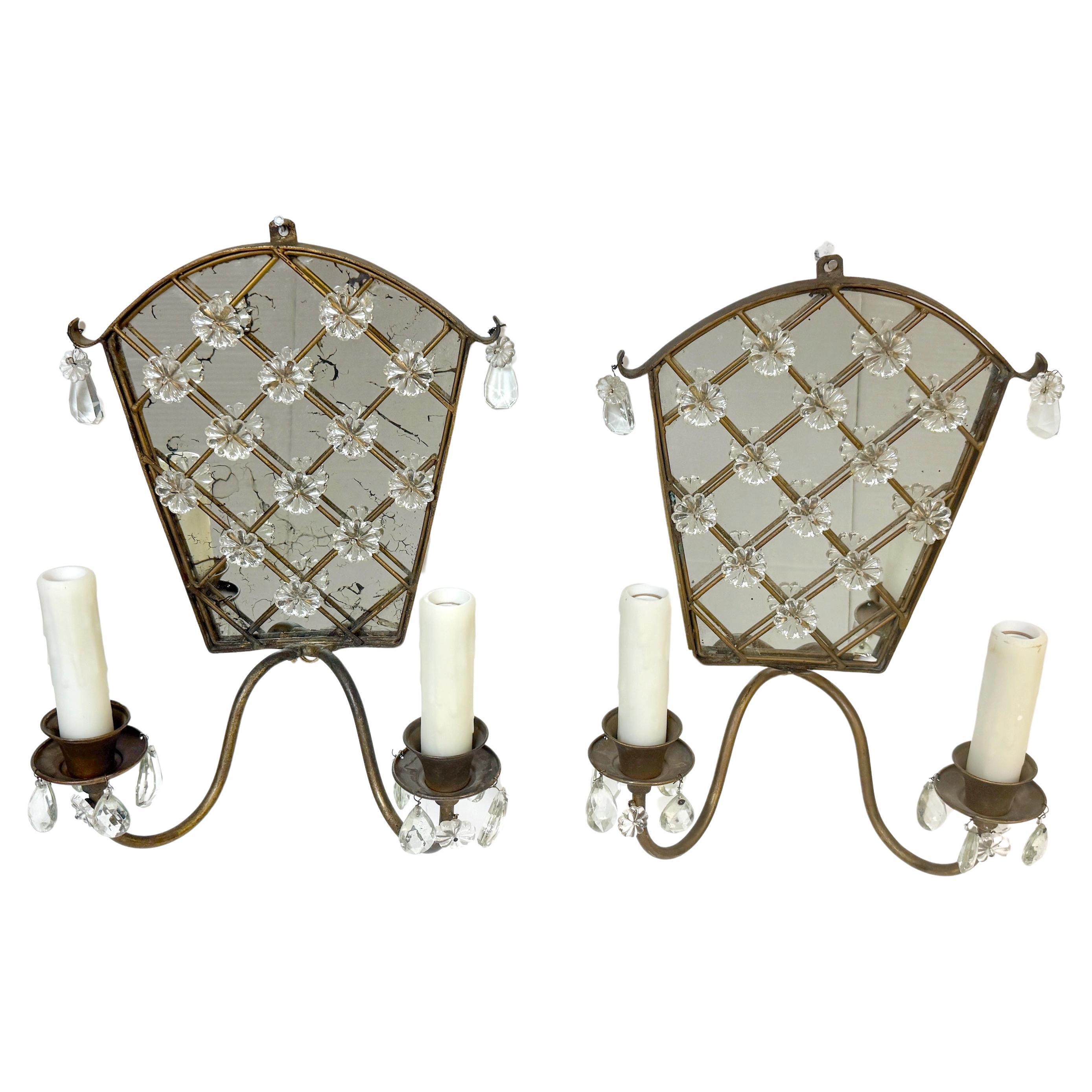 Paire d'appliques murales à 2 lumières Baguès en laiton miroité, France, C 1950. en vente
