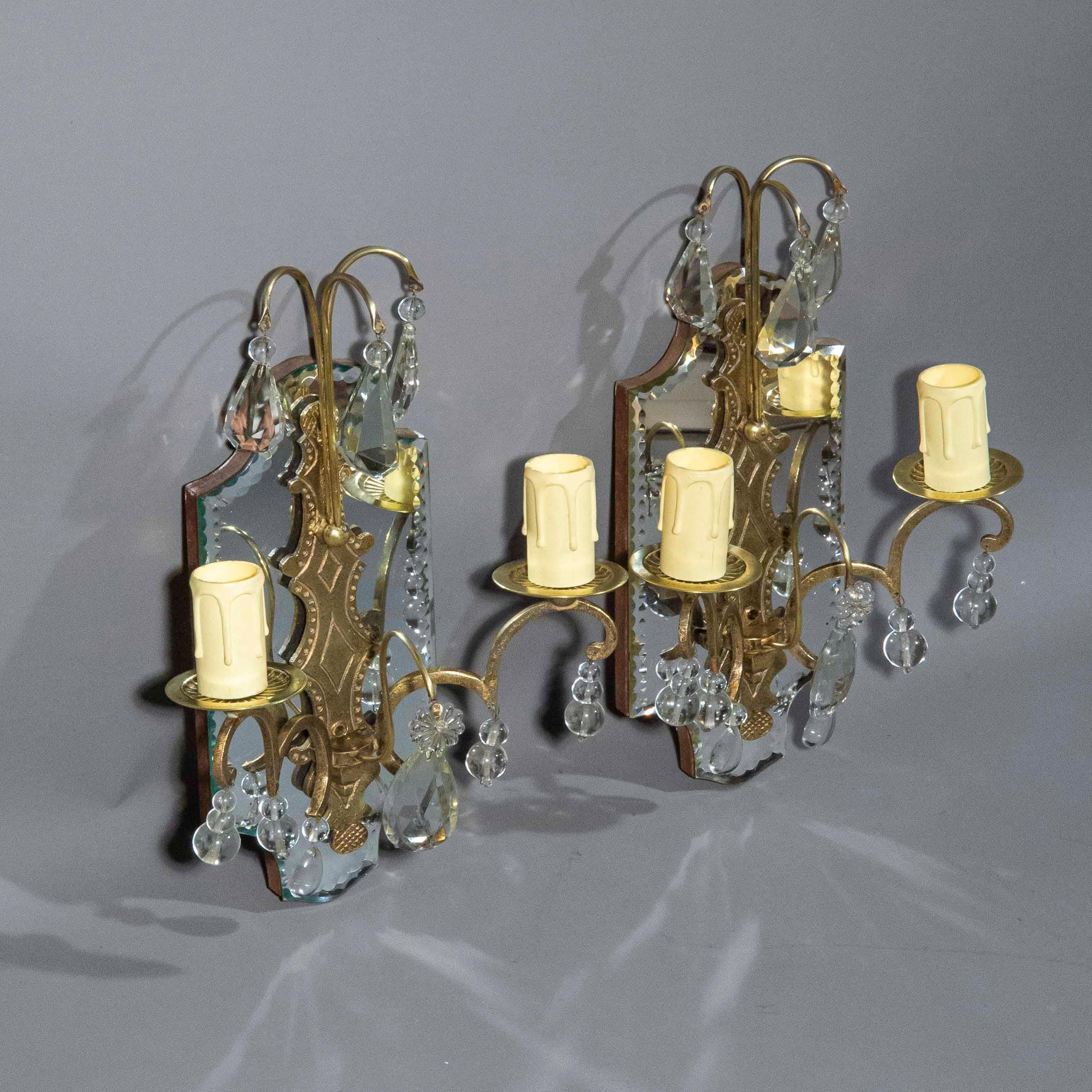 Paar Baguès Wandleuchter aus gespiegelter Bronze mit 2 Lichtern, Frankreich, 1950er Jahre im Angebot 2