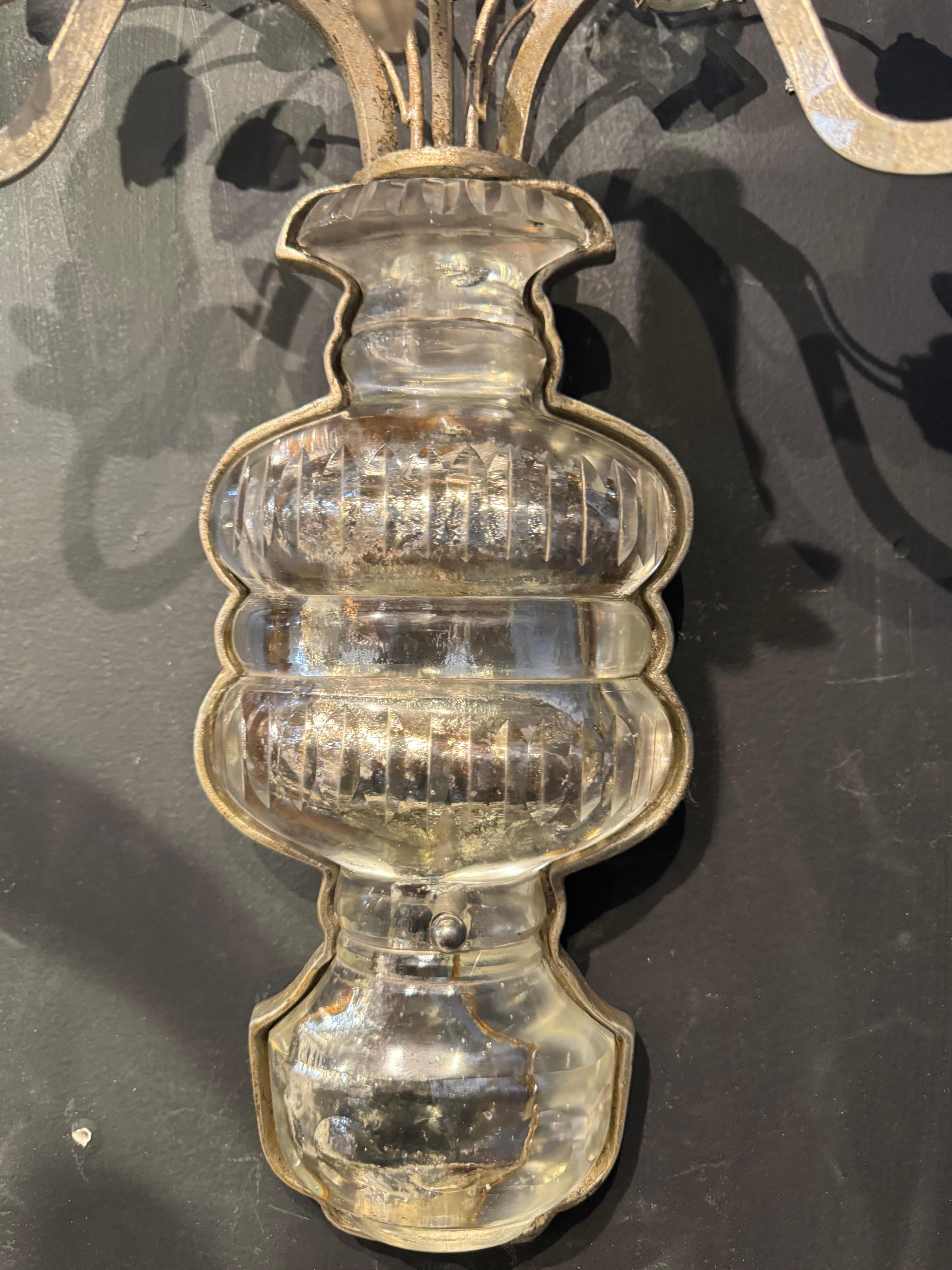 Metallo 1930 Bagues francese, applique in foglia d'argento con 3 luci in vendita
