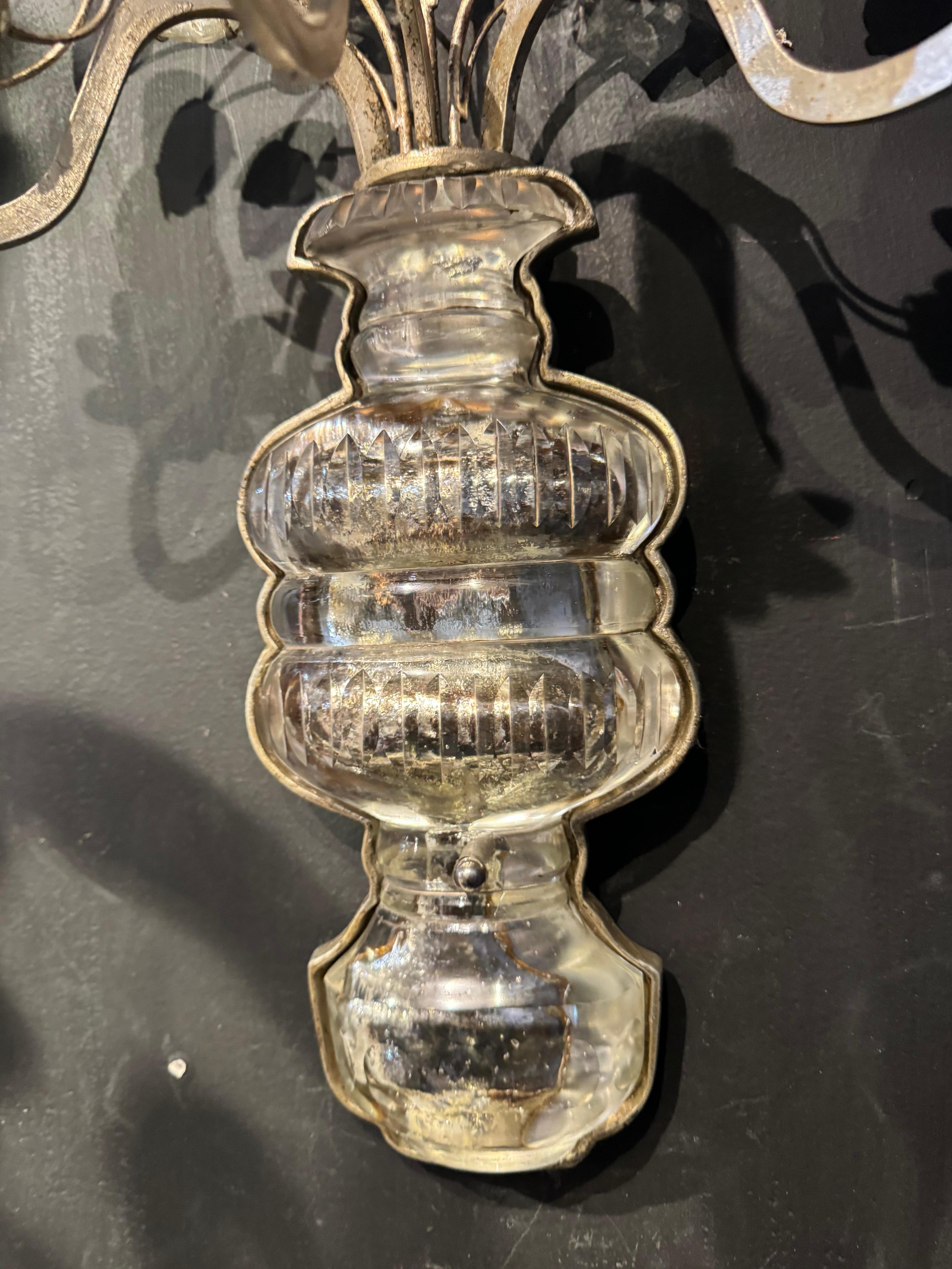 1930 Bagues francese, applique in foglia d'argento con 3 luci in vendita 1