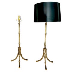 Pair Baguès Style Faux Bamboo Brass Table Lamps
