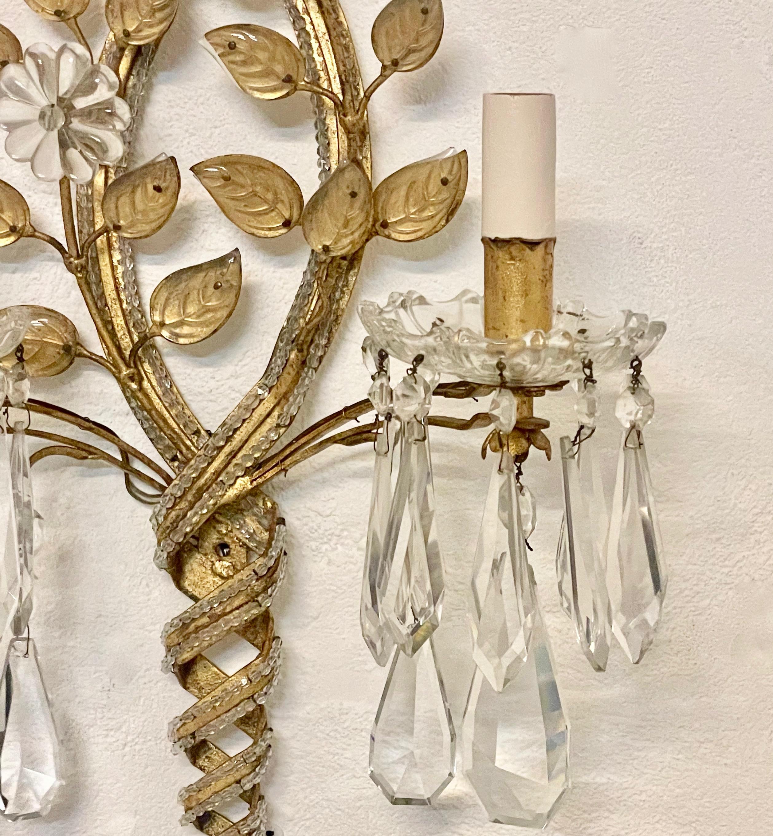 Pair Baguès Style Foliate Wall Sconces, French, c.1950. For Sale 1