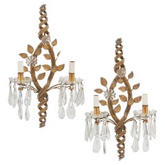 Pair Baguès Style Foliate Wall Sconces, French, c.1950.