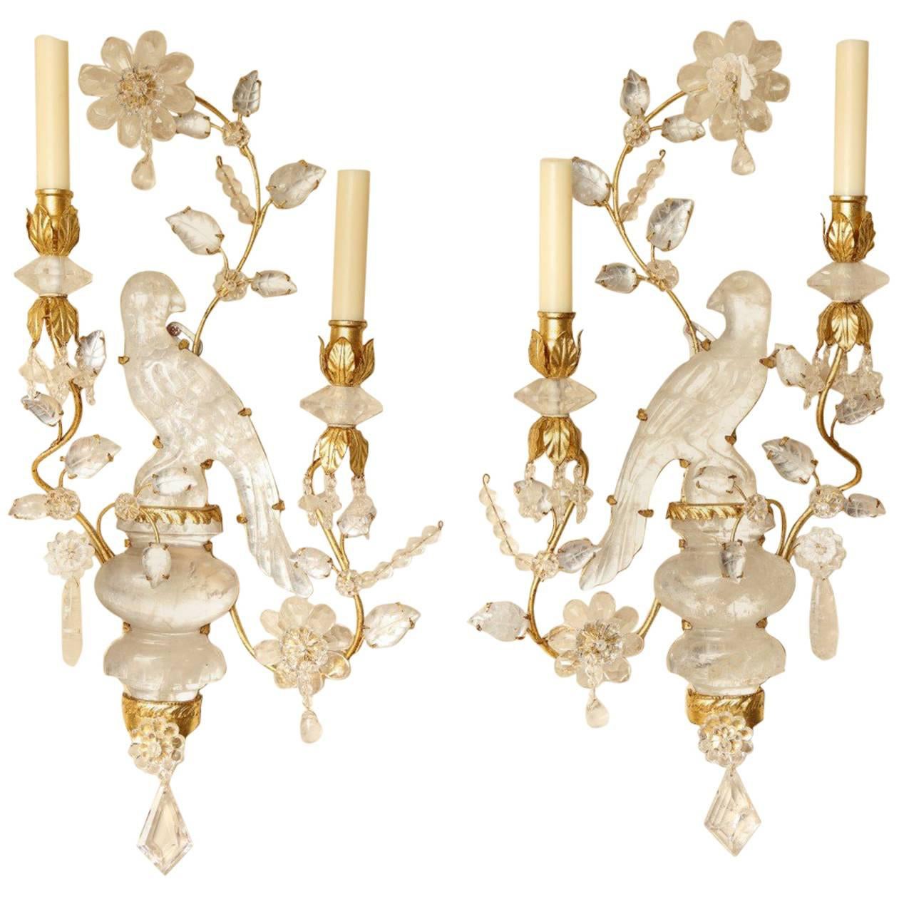 Pair Bagues-Style Rock Crystal Two-Light Sconces