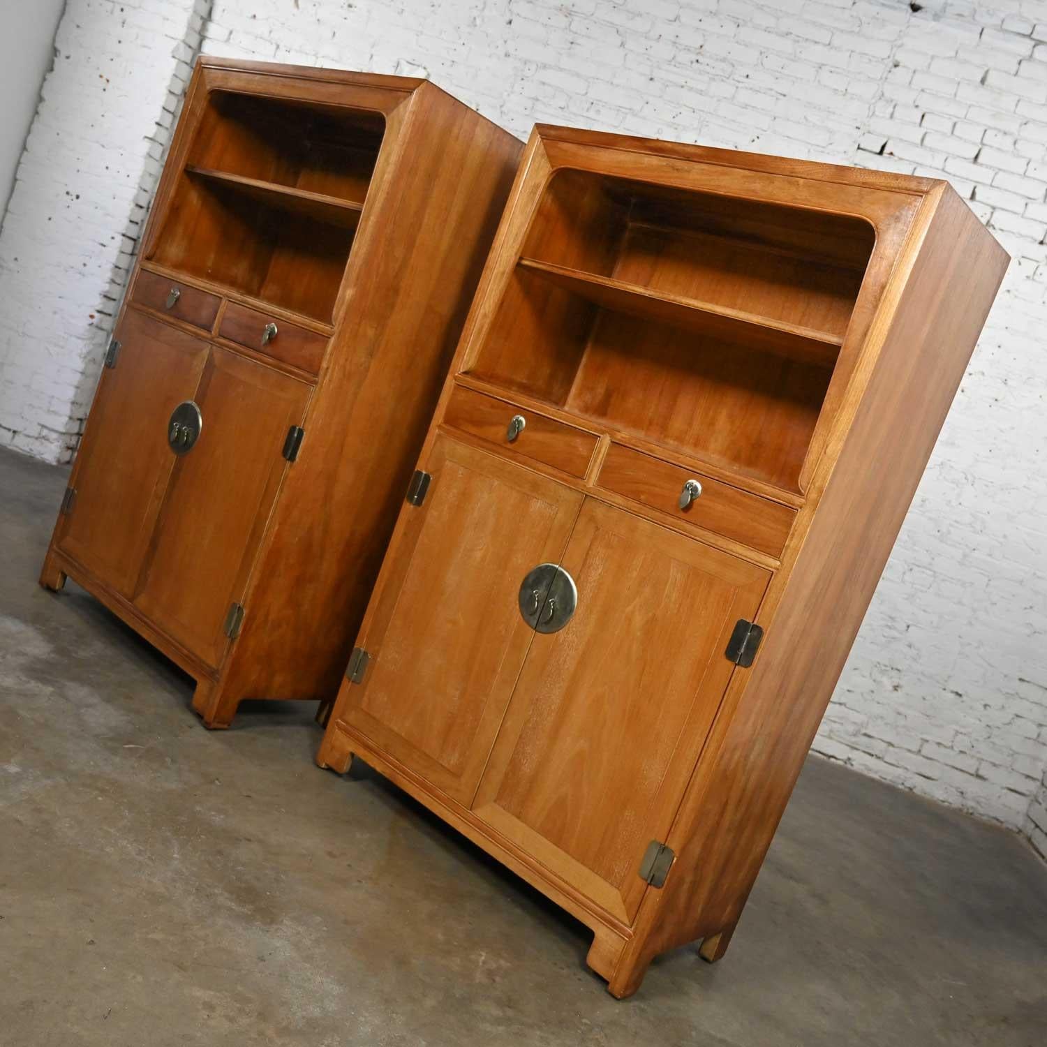 Pair Baker Far East Collection Michael Taylor Natural Elmwood Colonnade Cabinets For Sale 4