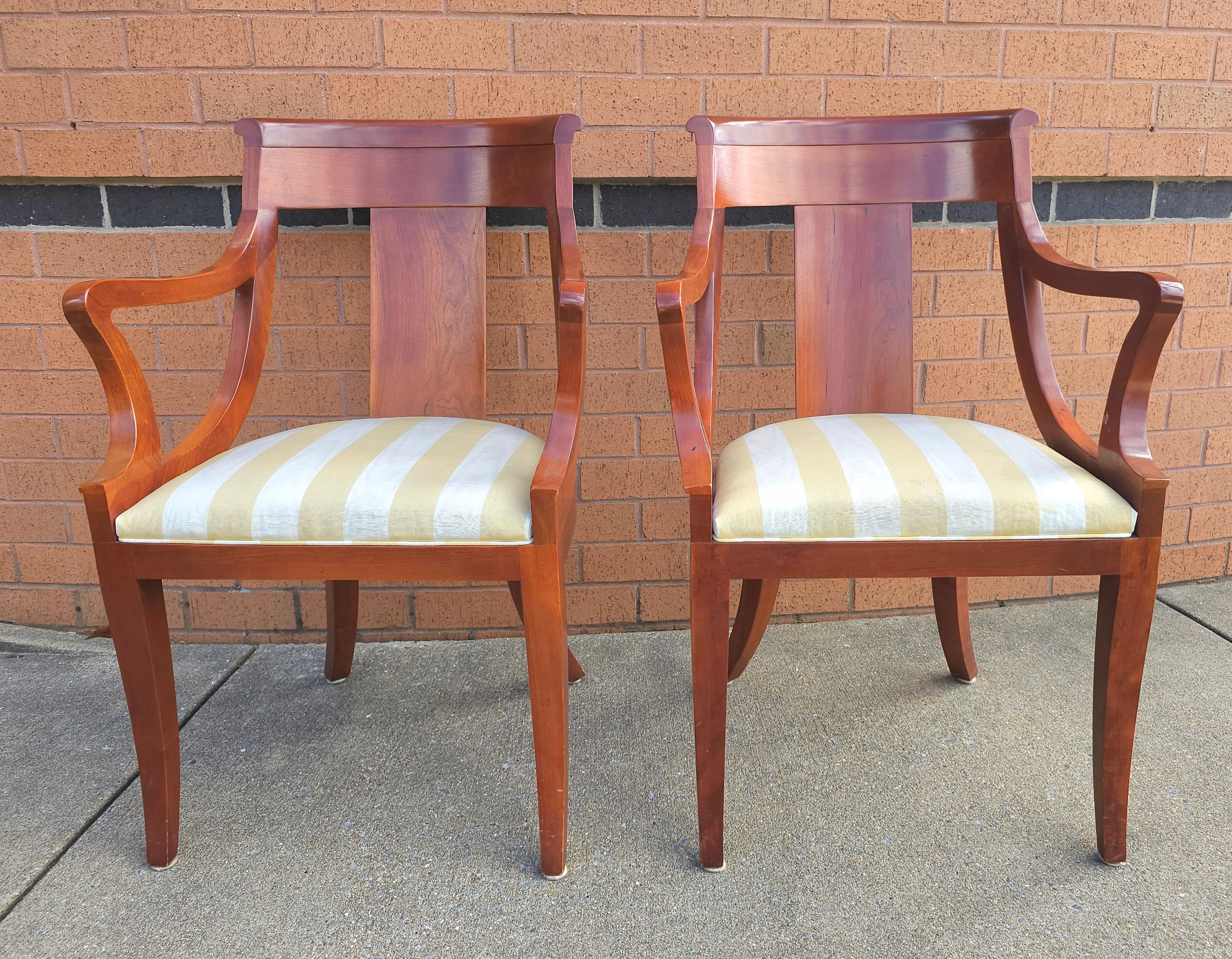 Pair Baker Furniture Beidermeier Klismos Style Cherry  Dining Chairs In Good Condition For Sale In Germantown, MD
